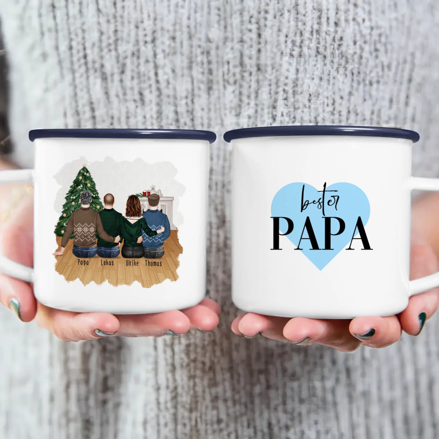 Personalisierte Tasse mit Vater/Tochter/Sohn (1 Tochter + 2 Söhne) - Weihnachtstasse