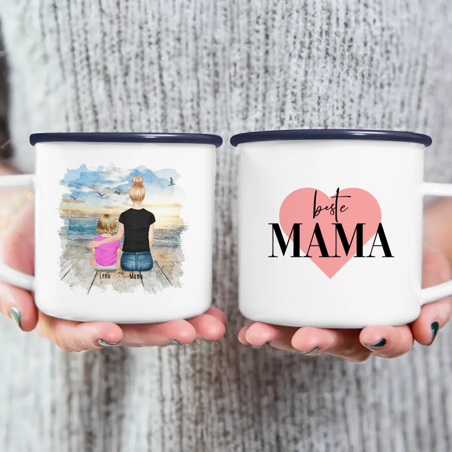 Personalisierte Tasse mit Mutter und Baby (1 Baby + 1 Mutter)