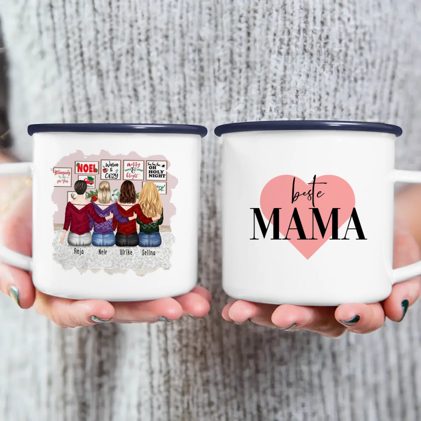 Personalisierte Tasse mit Mutter/Tochter (3 Töchter) - Weihnachtstasse