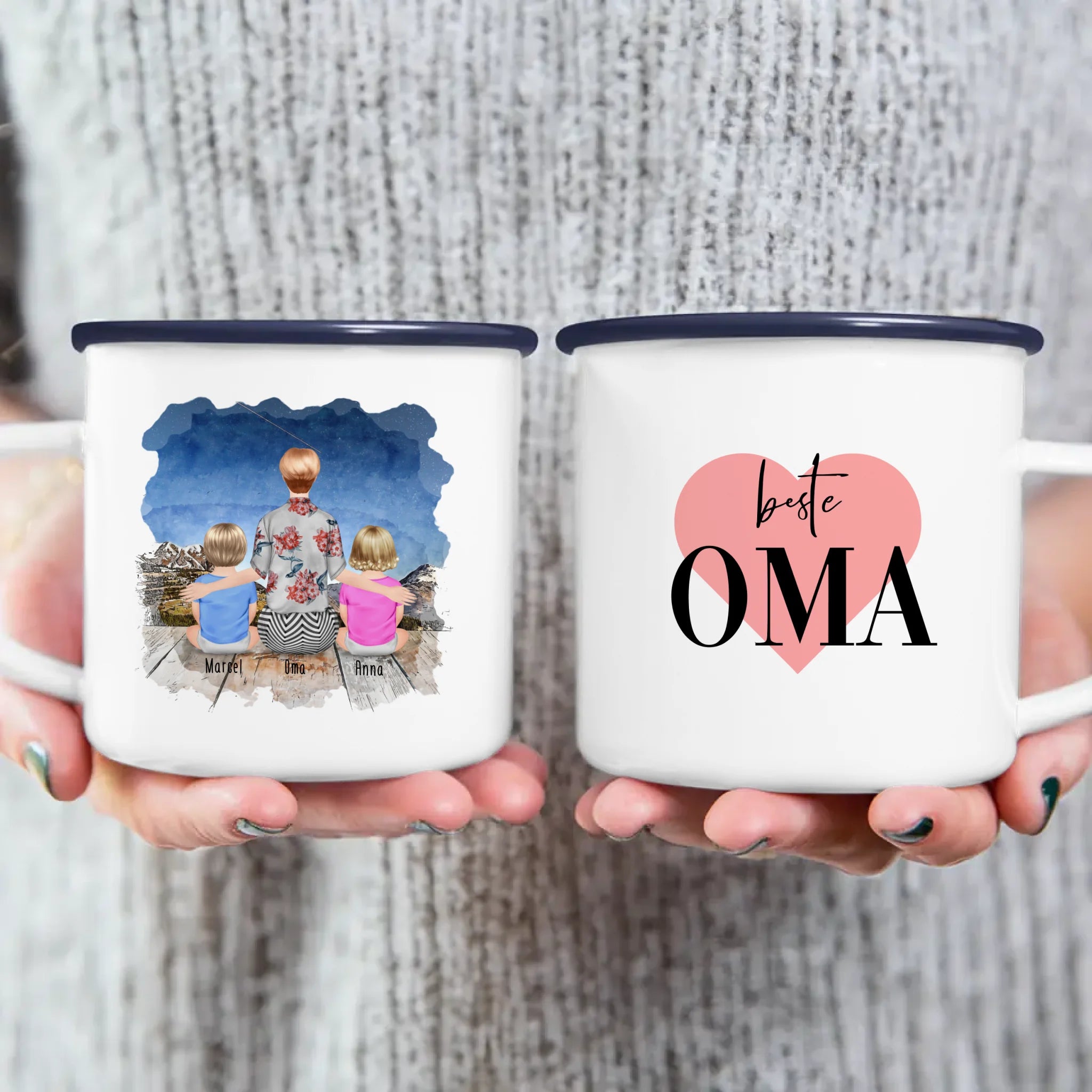 Personalisierte Tasse für Oma (2 Babys + 1 Oma)