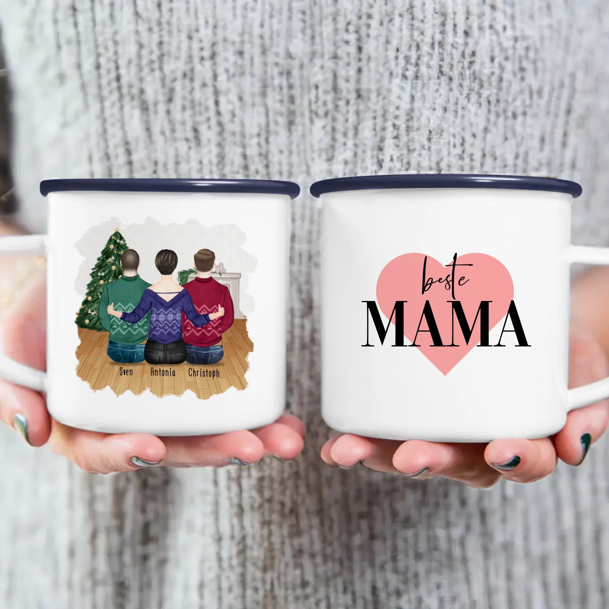 Personalisierte Tasse mit Mutter/Sohn (2 Söhne) - Weihnachtstasse