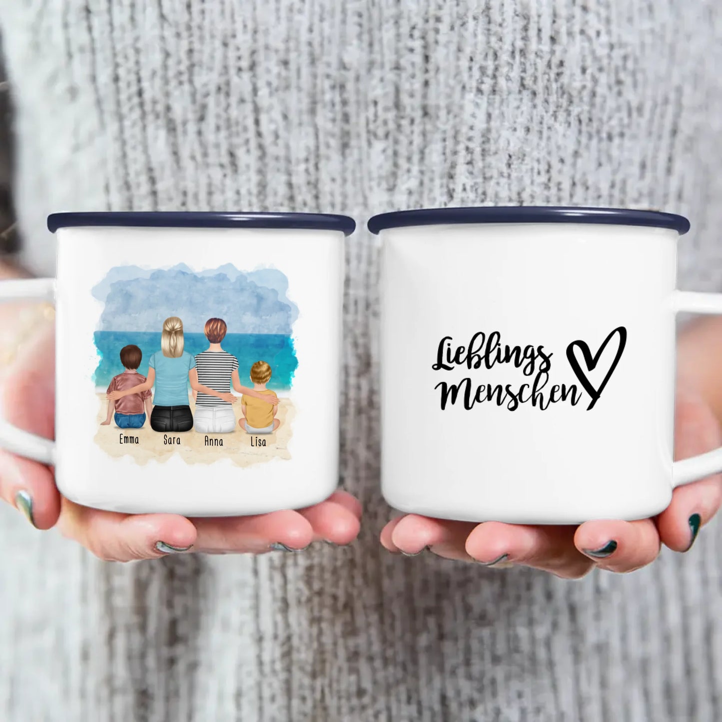 Personalisierte Tasse - 2 Frauen + 1 Kind + 1 Baby