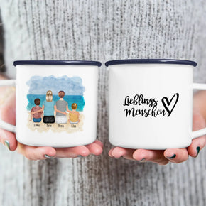 Personalisierte Tasse - 2 Frauen + 1 Kind + 1 Baby