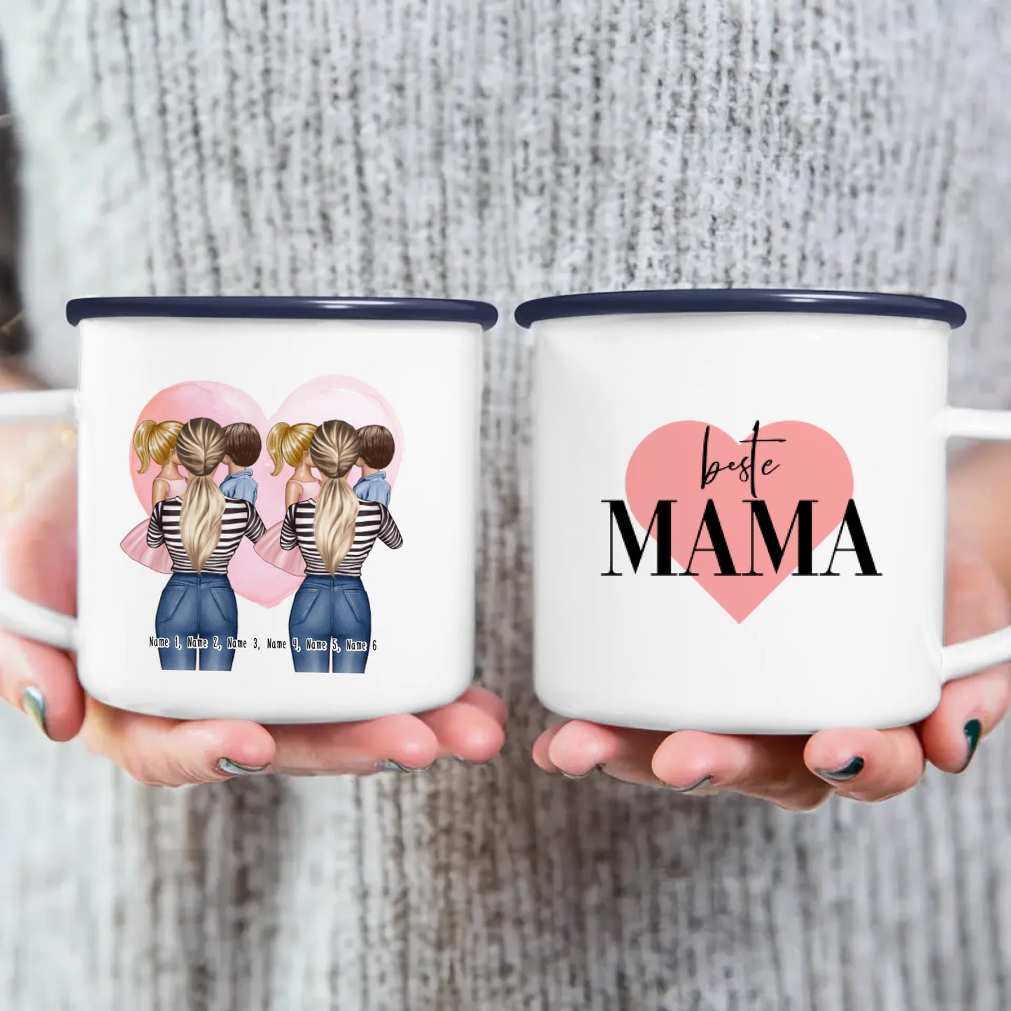 Personalisierte Tasse 2 Frauen mit je 1 Kind & 1 Baby