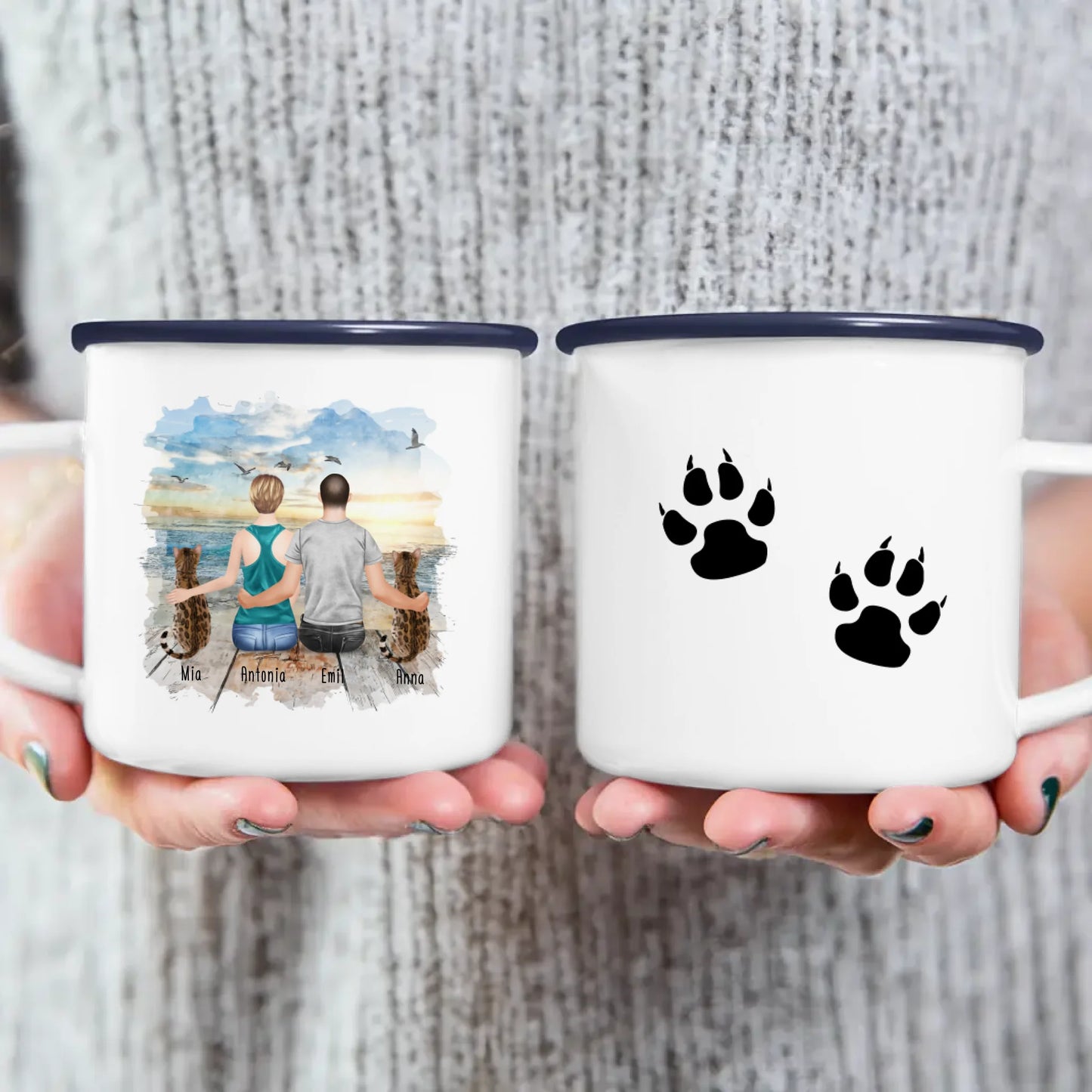 Personalisierte Tasse mit Pärchen und 2 Katzen