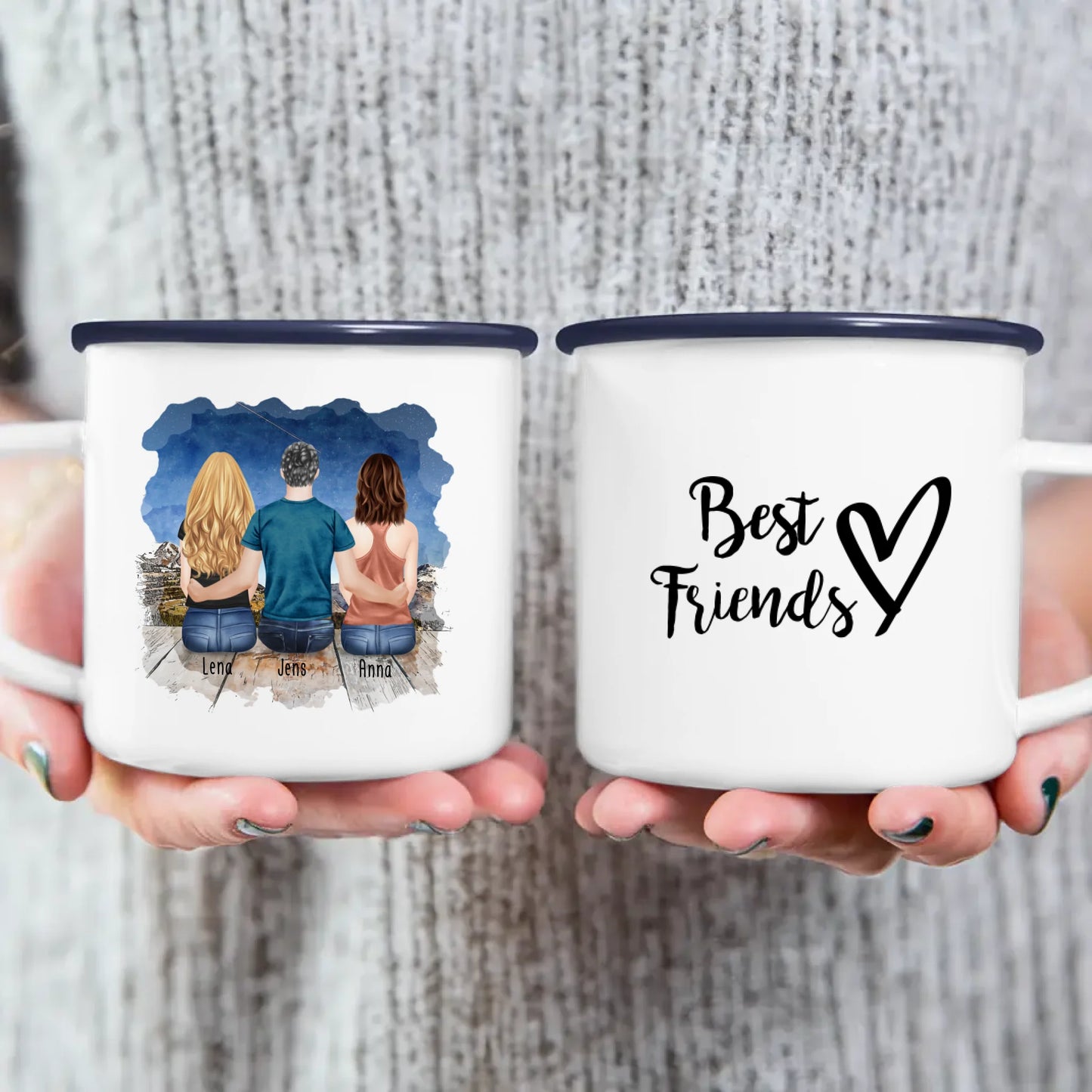 Personalisierte Tasse - Beste Freunde (2 Frauen + 1 Mann)