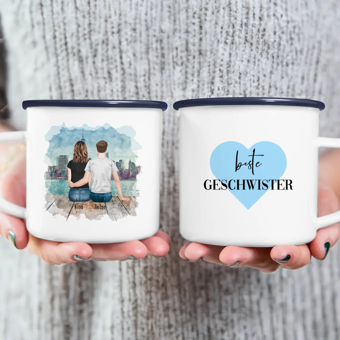 Personalisierte Tasse mit Bruder/Schwester (1 Schwester + 1 Bruder)