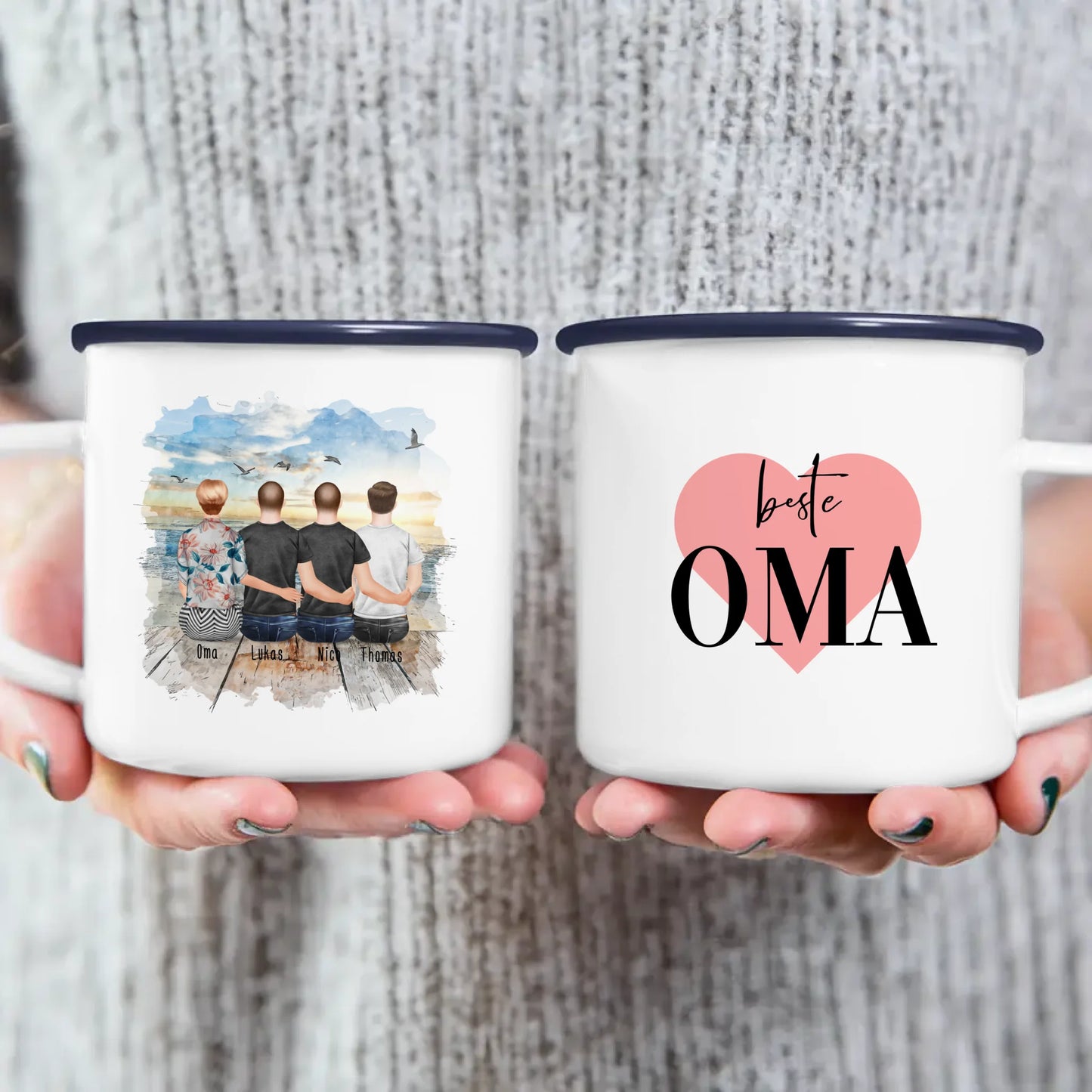 Personalisierte Tasse für Oma (3 Männer + 1 Oma)