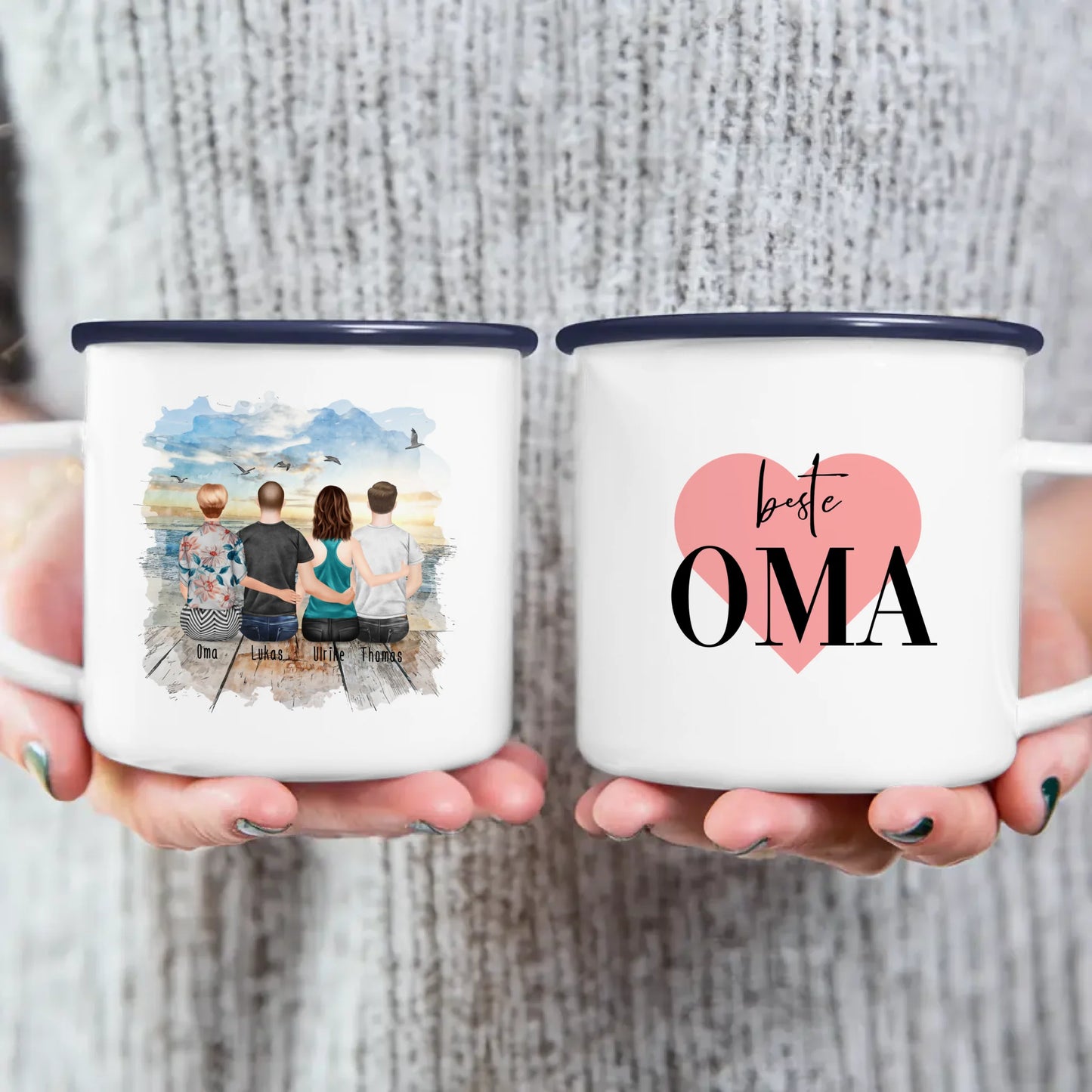 Personalisierte Tasse für Oma (1 Frau + 2 Männer + 1 Oma)