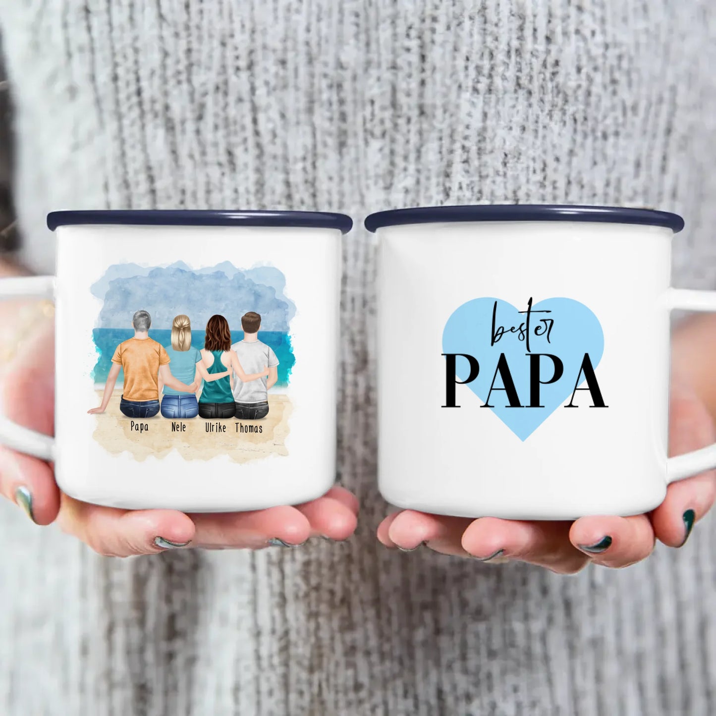 Personalisierte Tasse mit Vater/Tochter/Sohn (2 Töchter + 1 Sohn)