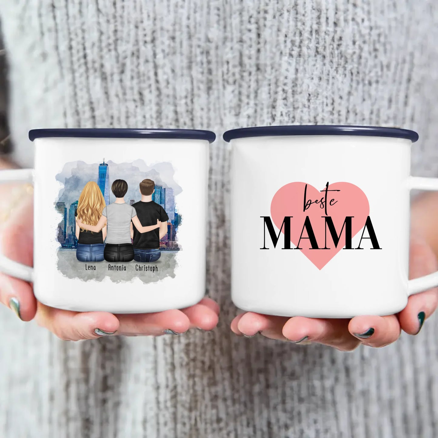 Personalisierte Tasse mit Mutter/Tochter/Sohn (1 Tochter + 1 Sohn)