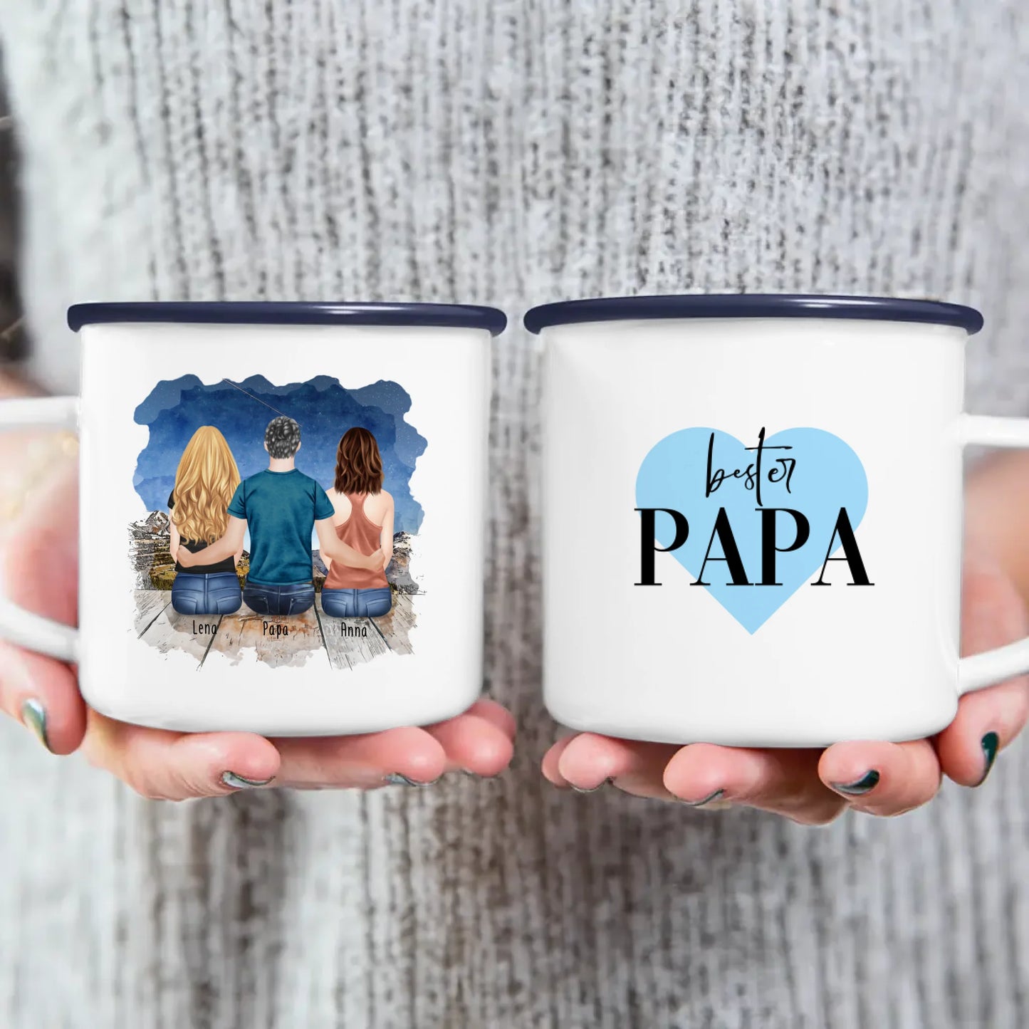 Personalisierte Tasse mit Vater/Tochter (2 Töchter)