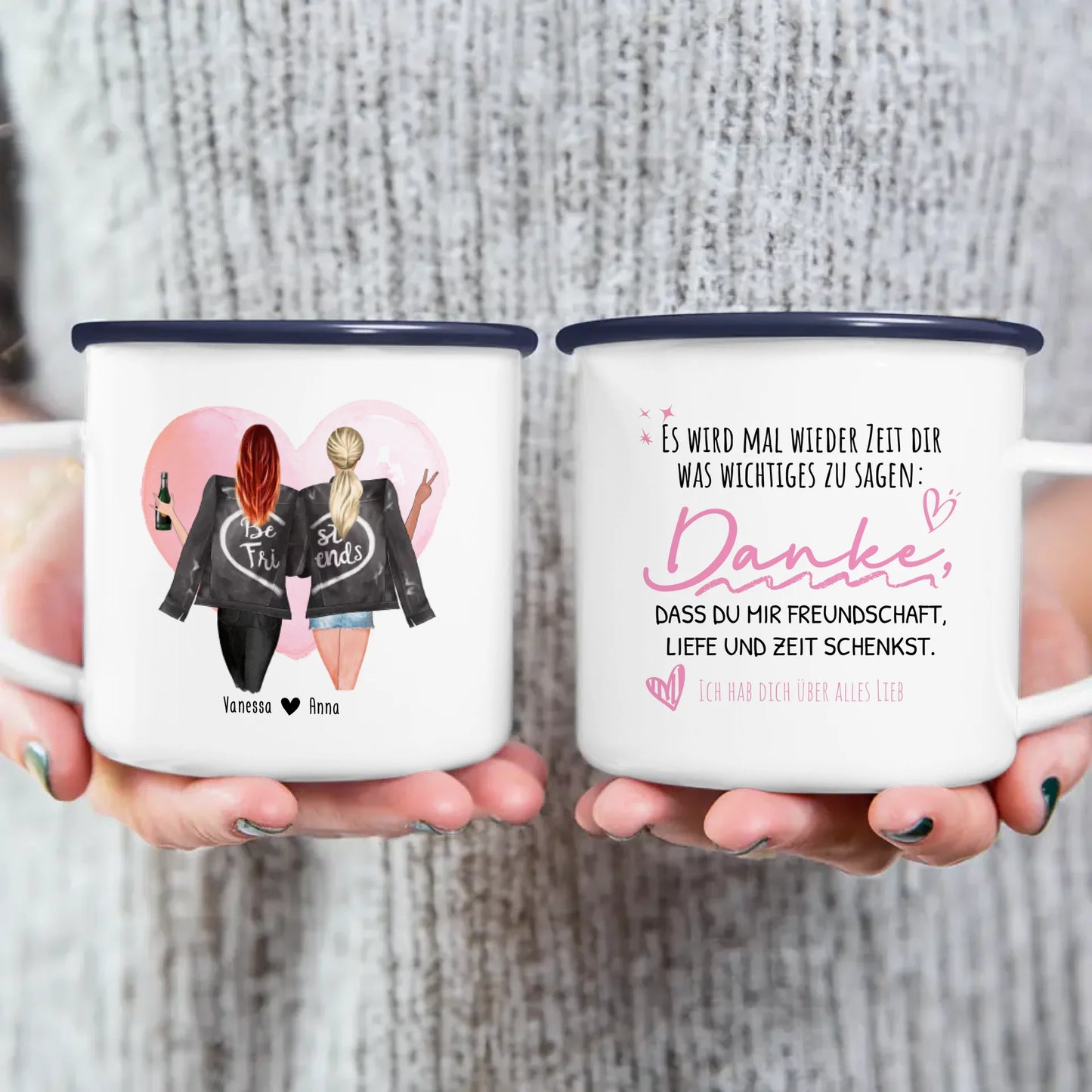 Personalisierte Beste Freundinnen Tasse mit Jacke