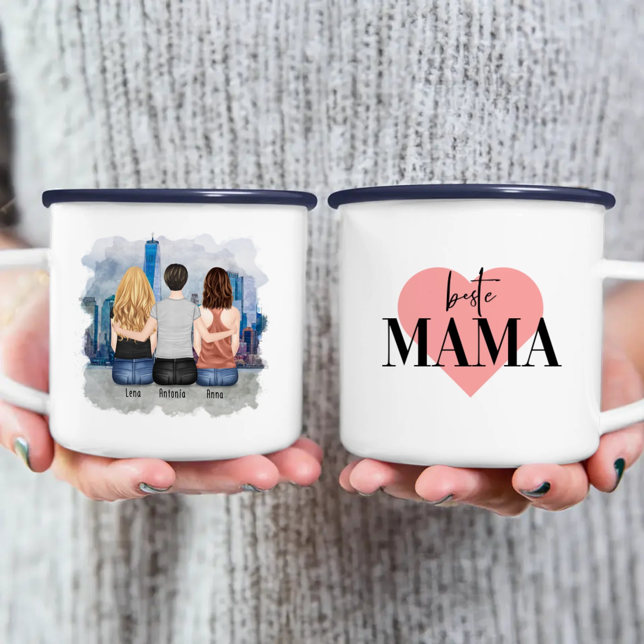 Personalisierte Tasse mit Mutter/Tochter (2 Töchter)