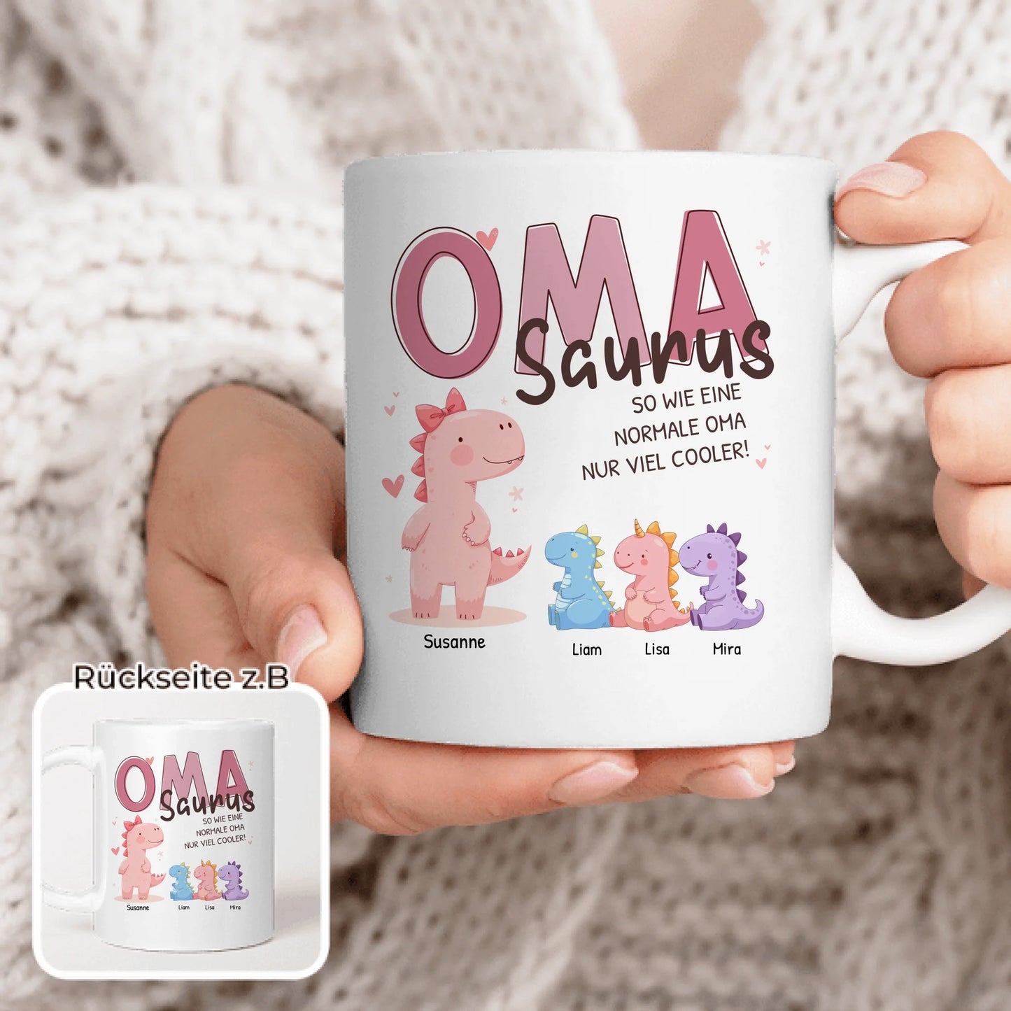 Personalisierte Tasse - Omasaurus mit 1-10 Kindern