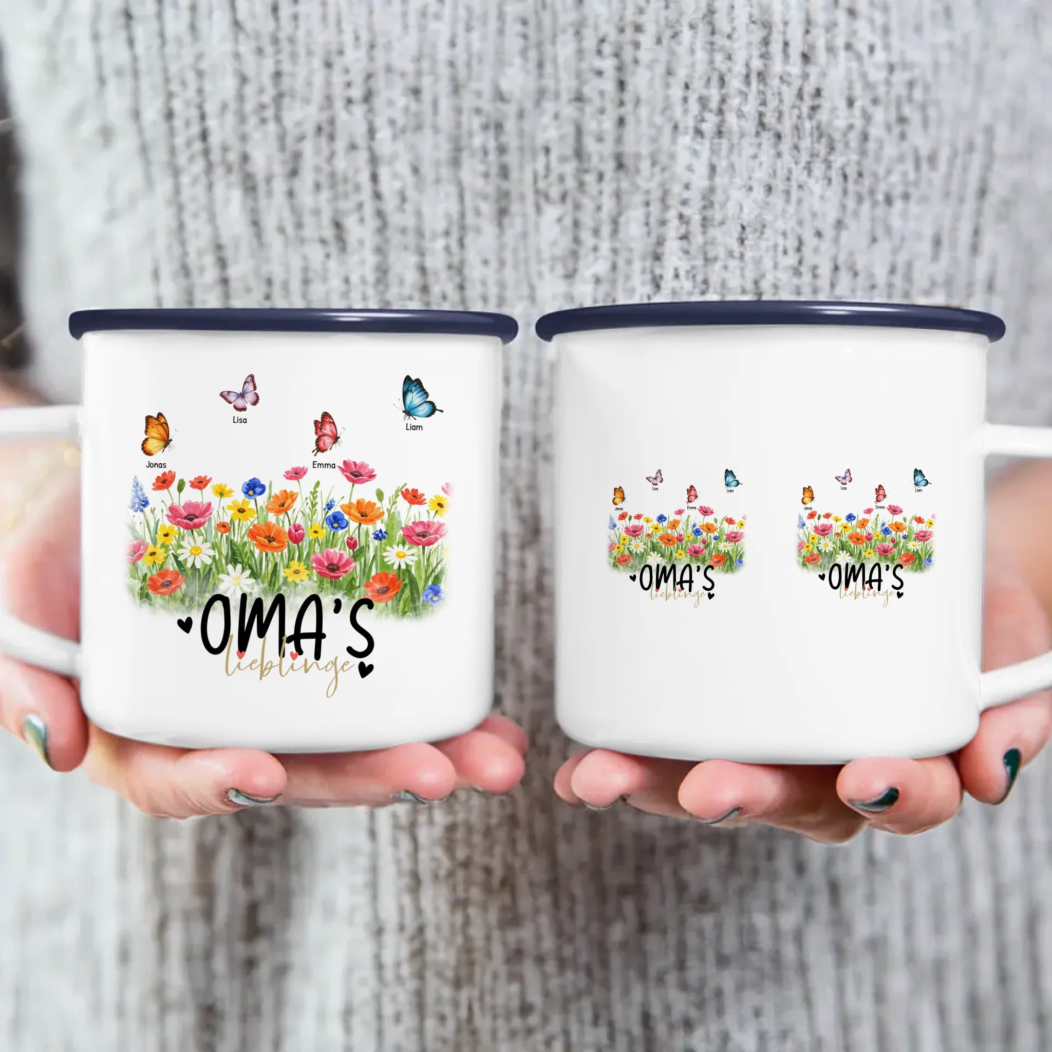 Personalisierte Tasse  - Oma's Garten mit 1-10 Schmetterlingen