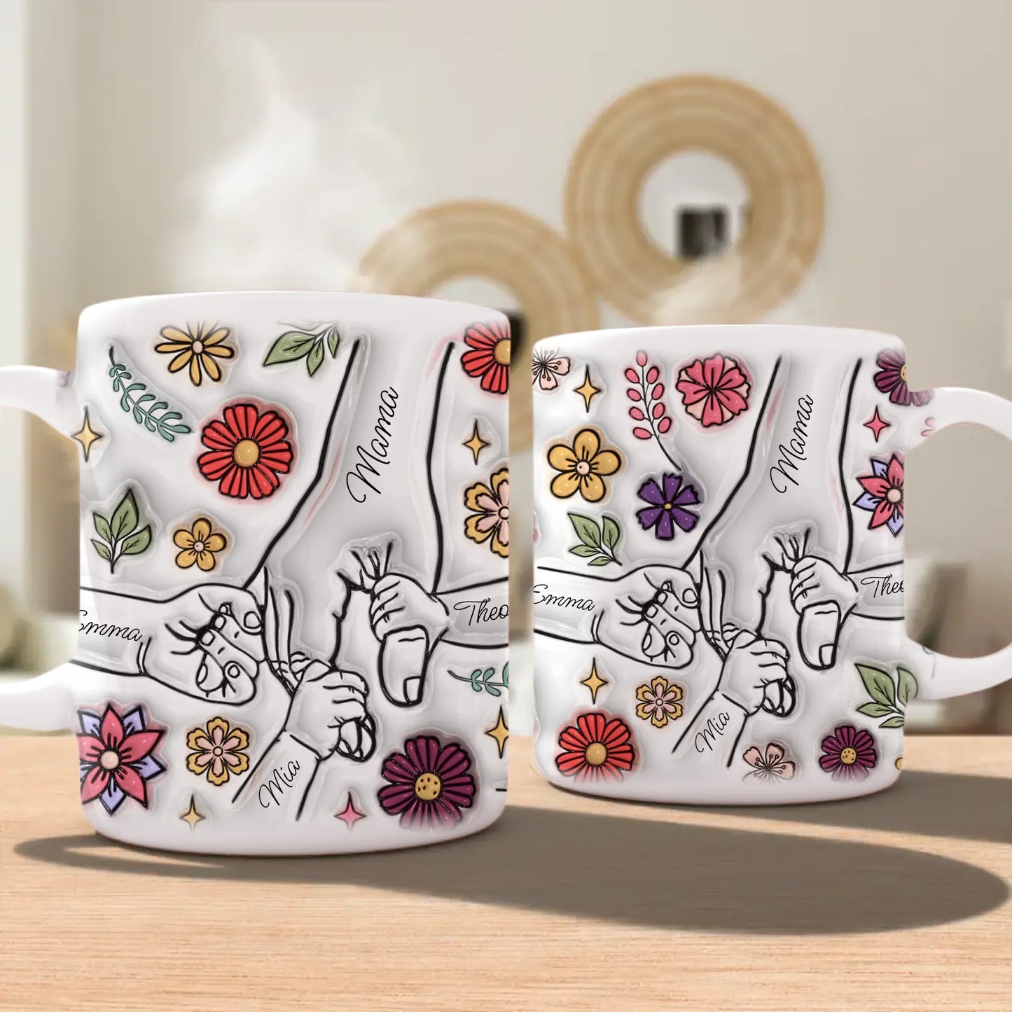 Personalisierte Tasse - Mama-Hand mit 1-6 Kinder-Händen im 3D Look