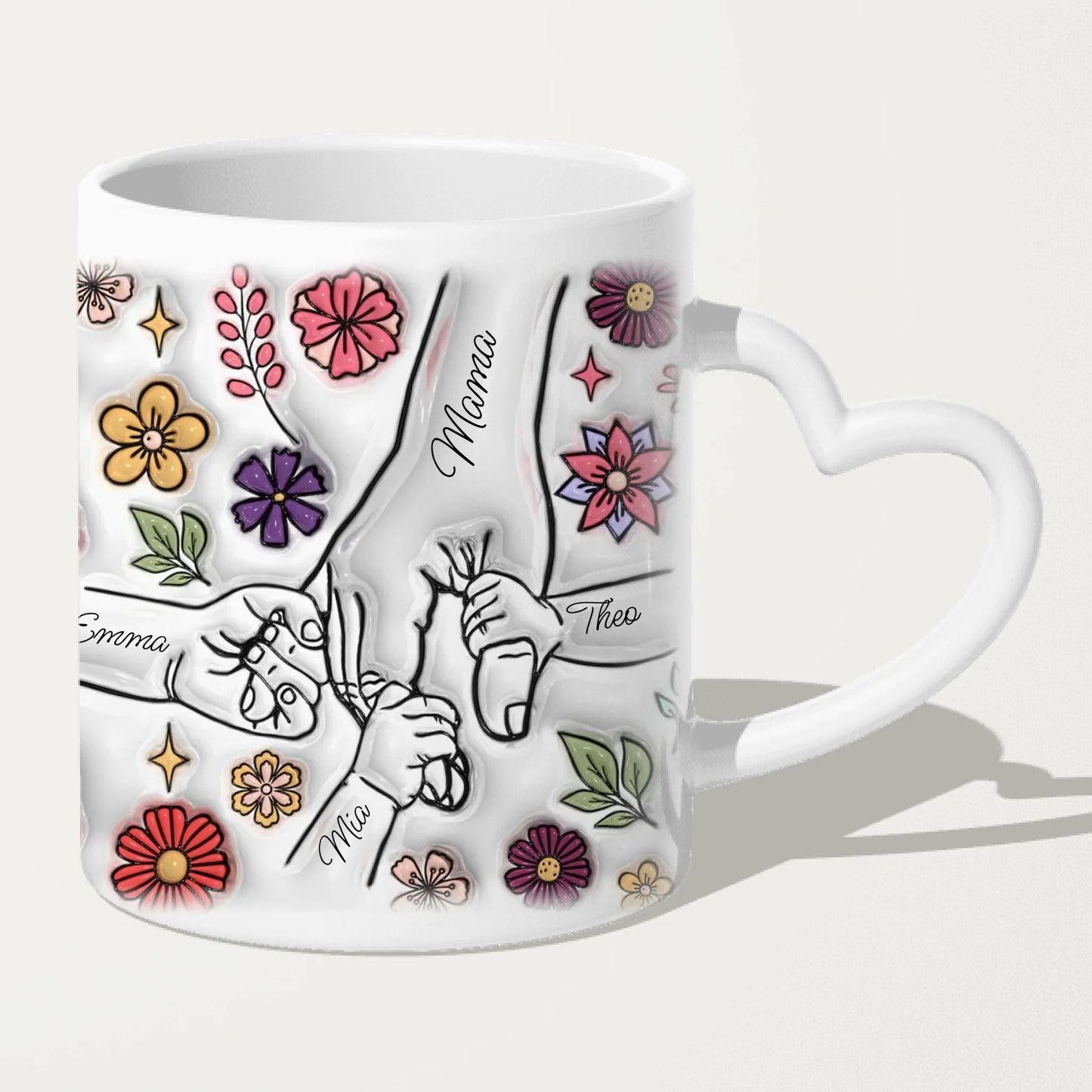 Personalisierte Tasse - Mama-Hand mit 1-6 Kinder-Händen im 3D Look