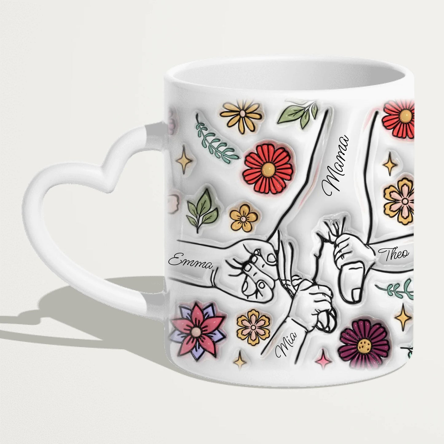 Personalisierte Tasse - Mama-Hand mit 1-6 Kinder-Händen im 3D Look