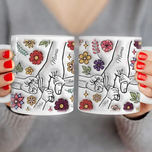 Personalisierte Tasse - Mama-Hand mit 1-6 Kinder-Händen im 3D Look