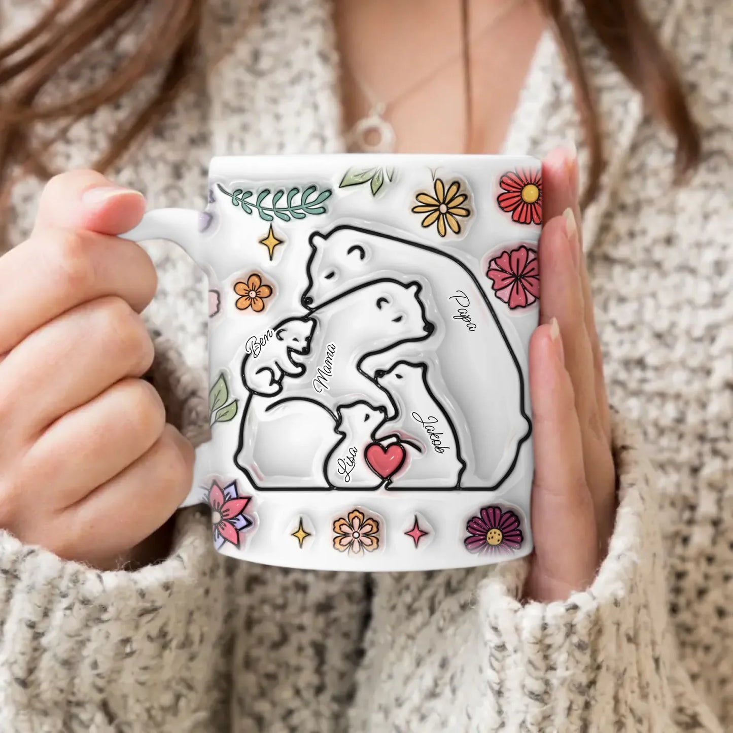 Personalisierte Tasse - Bärenfamilie mit 1-7 Kindern