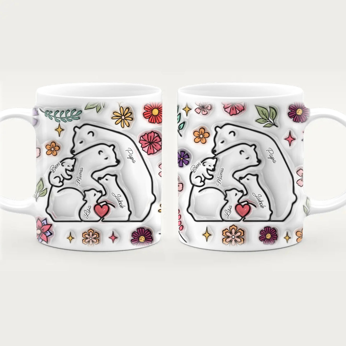 Personalisierte Tasse - Bärenfamilie mit 1-7 Kindern