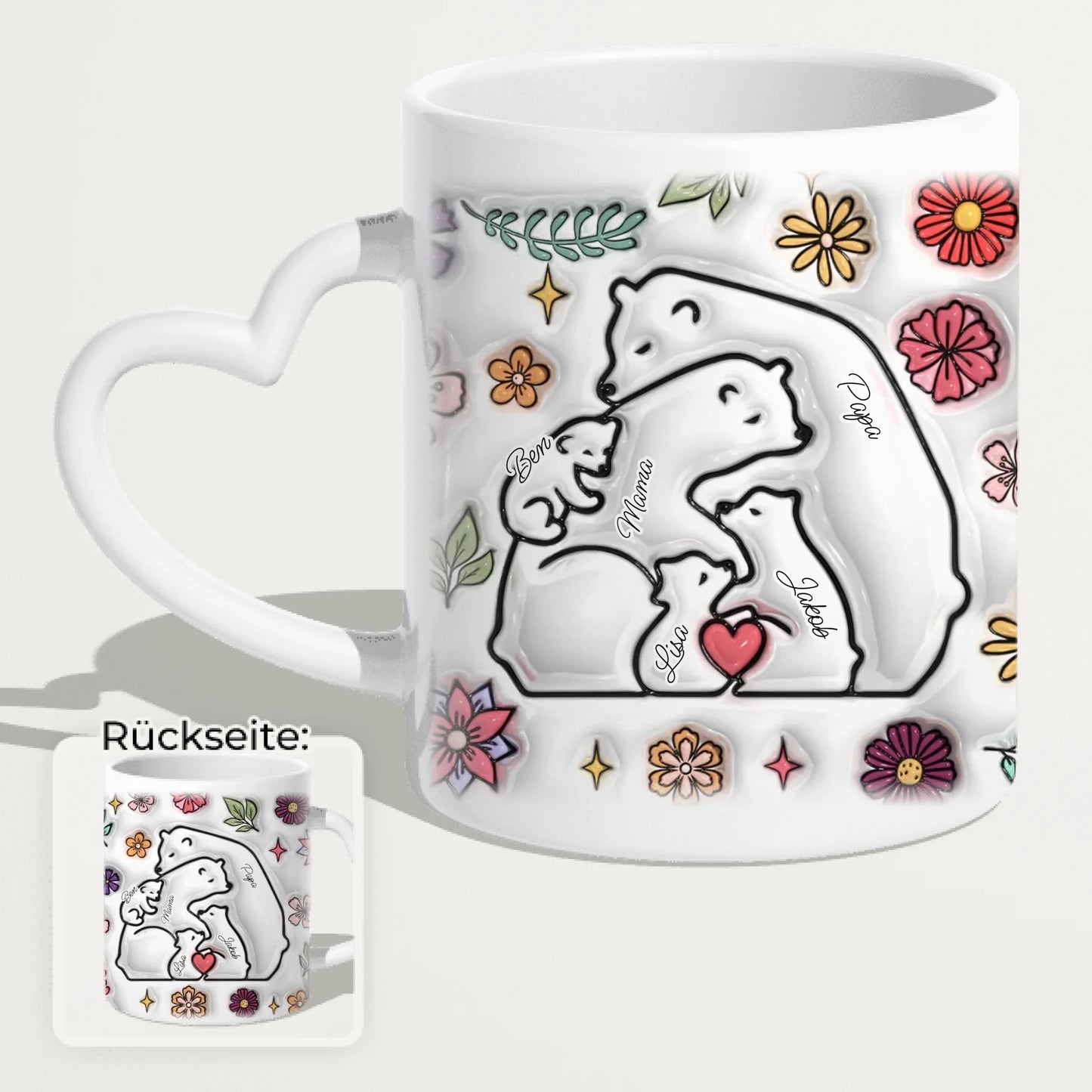 Personalisierte Tasse - Bärenfamilie mit 1-7 Kindern