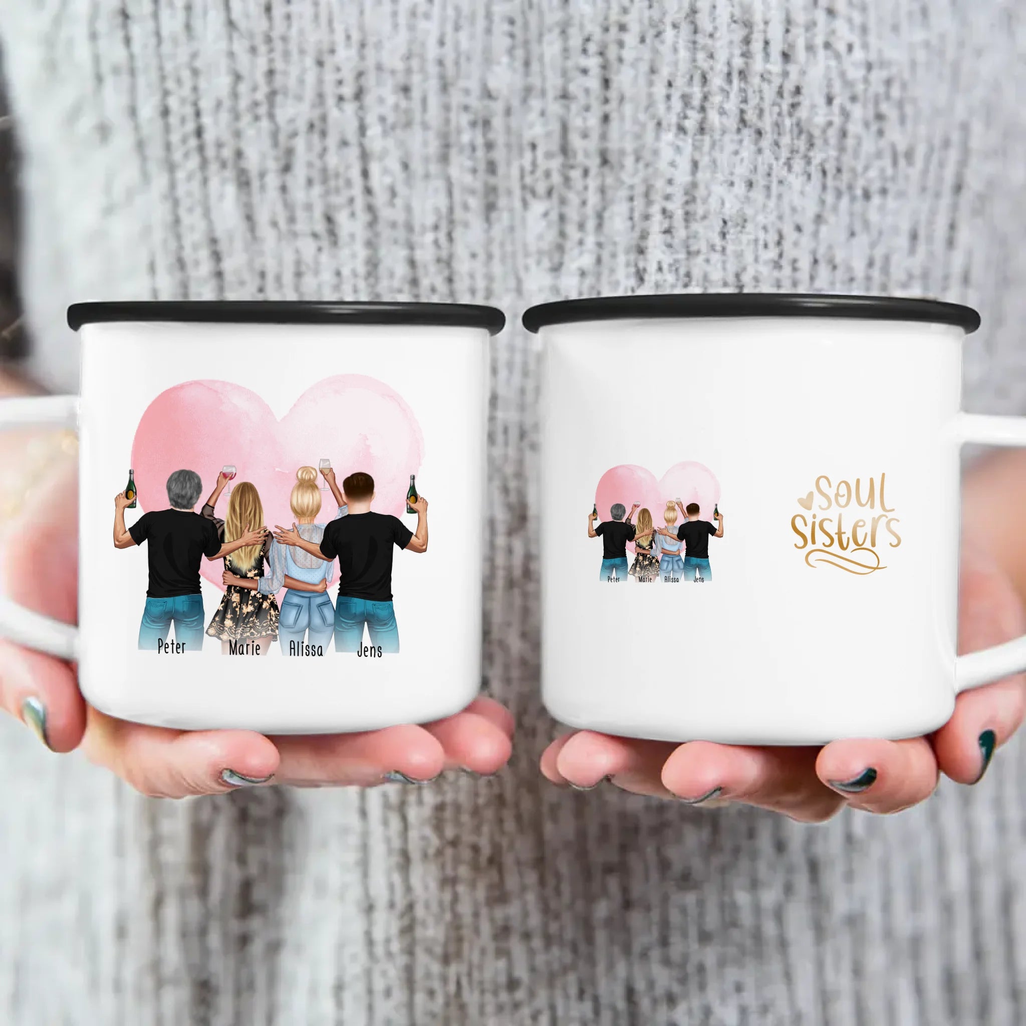 Personalisierte Tasse - Beste Freunde mit 2 Frauen + 2 Männer - stehend