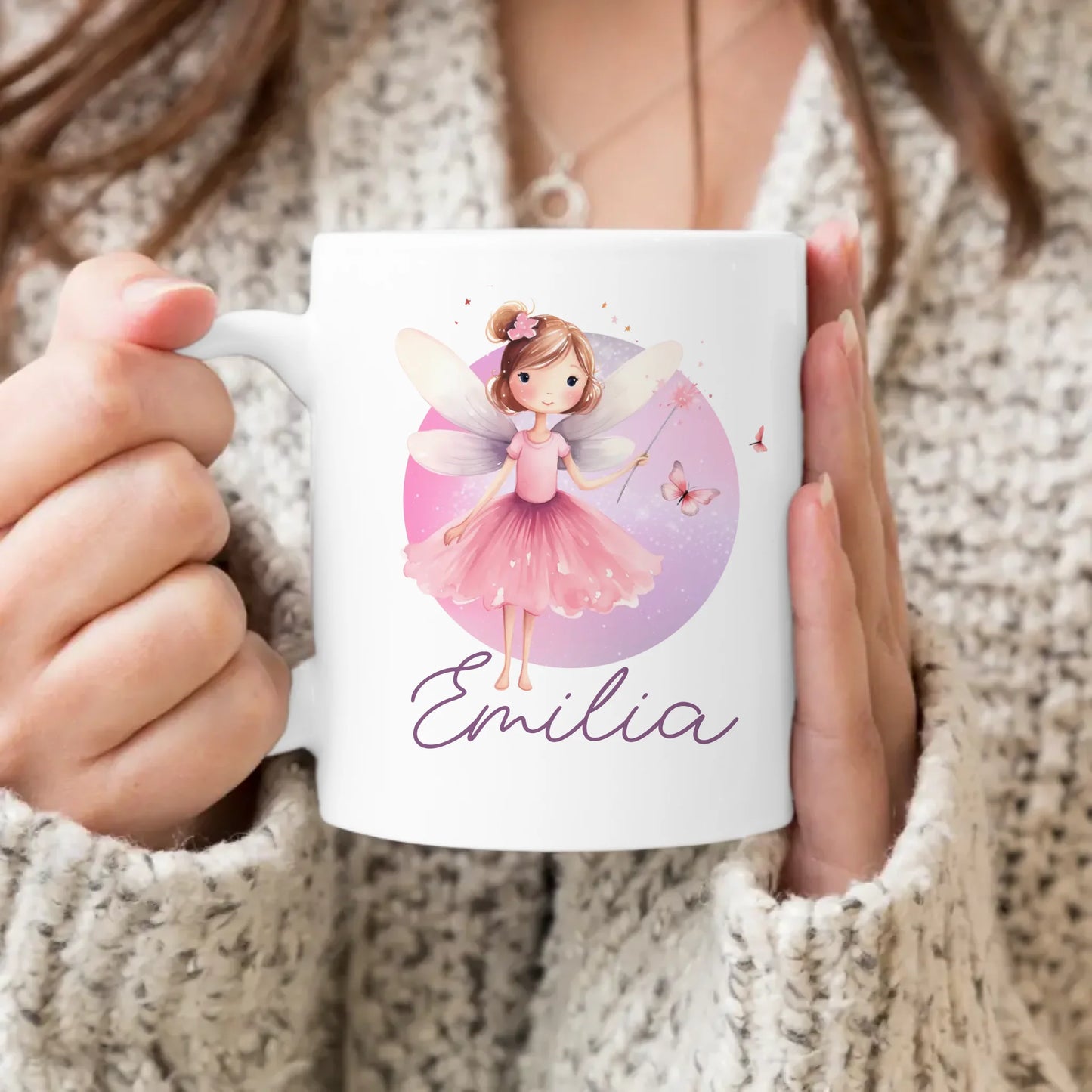 Personalisierte Kindertasse mit Fee und Namen