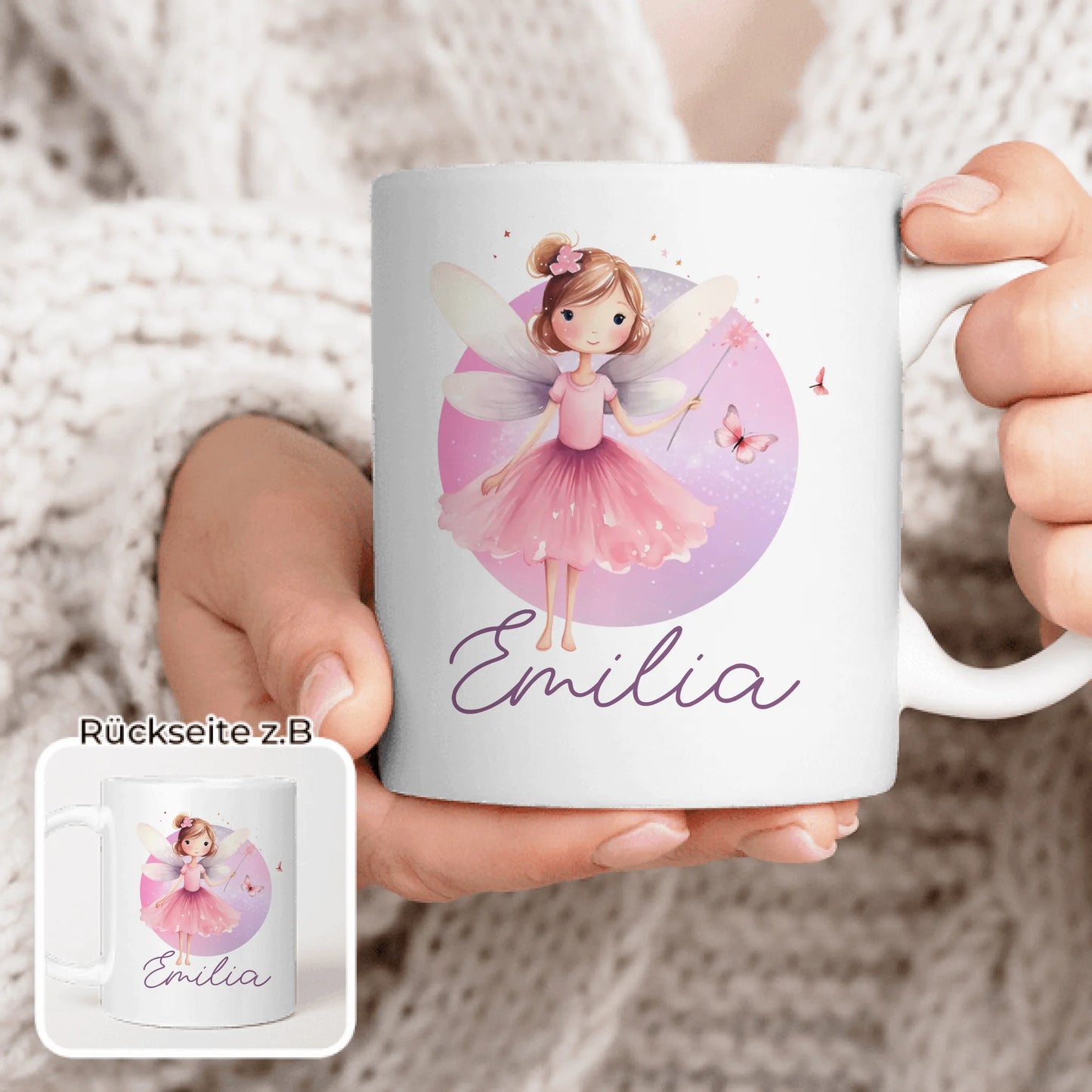 Personalisierte Kindertasse mit Fee und Namen