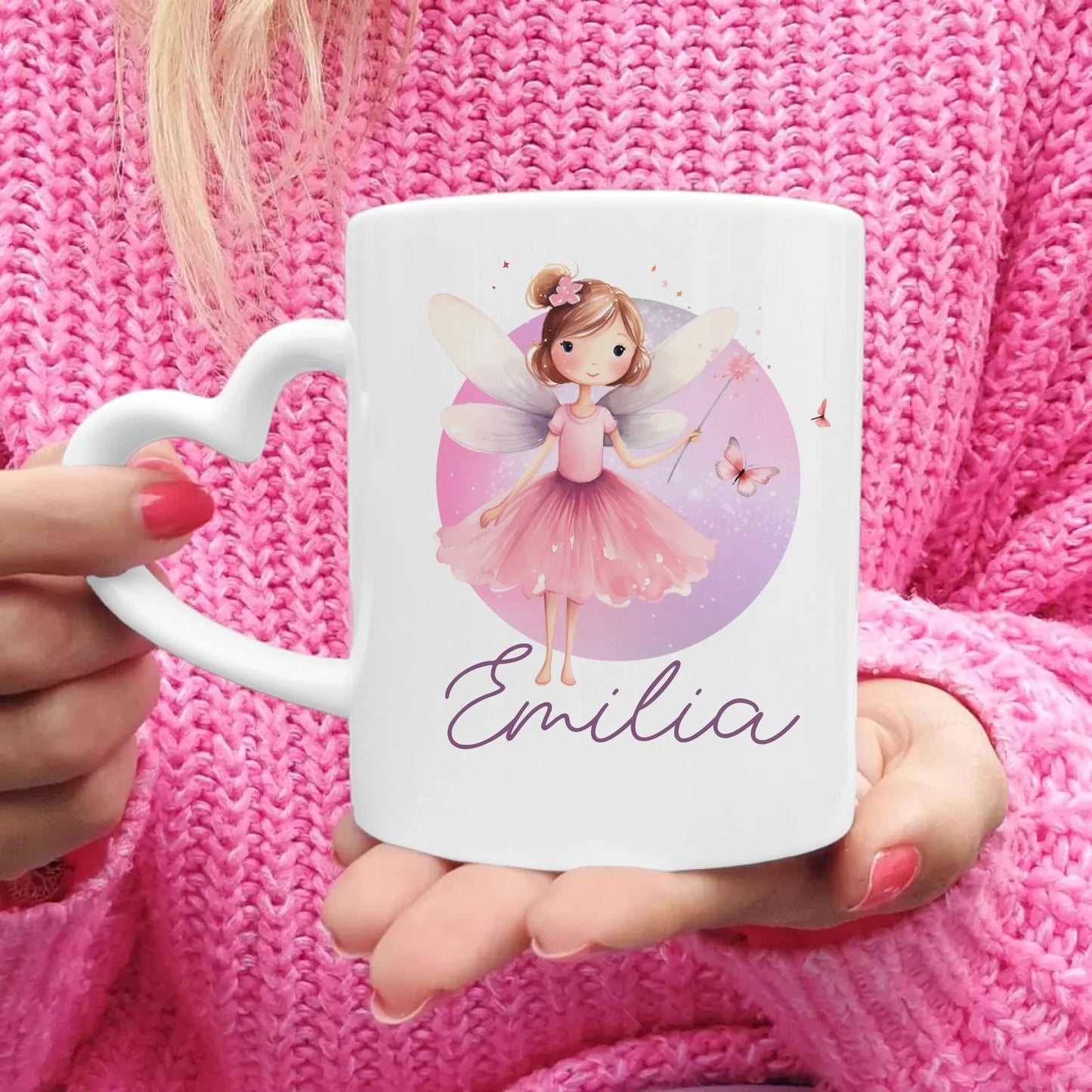 Personalisierte Kindertasse mit Fee und Namen
