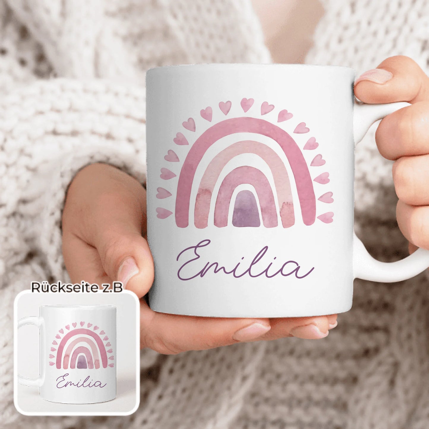 Personalisierte Kindertasse mit Regenbogen und Namen
