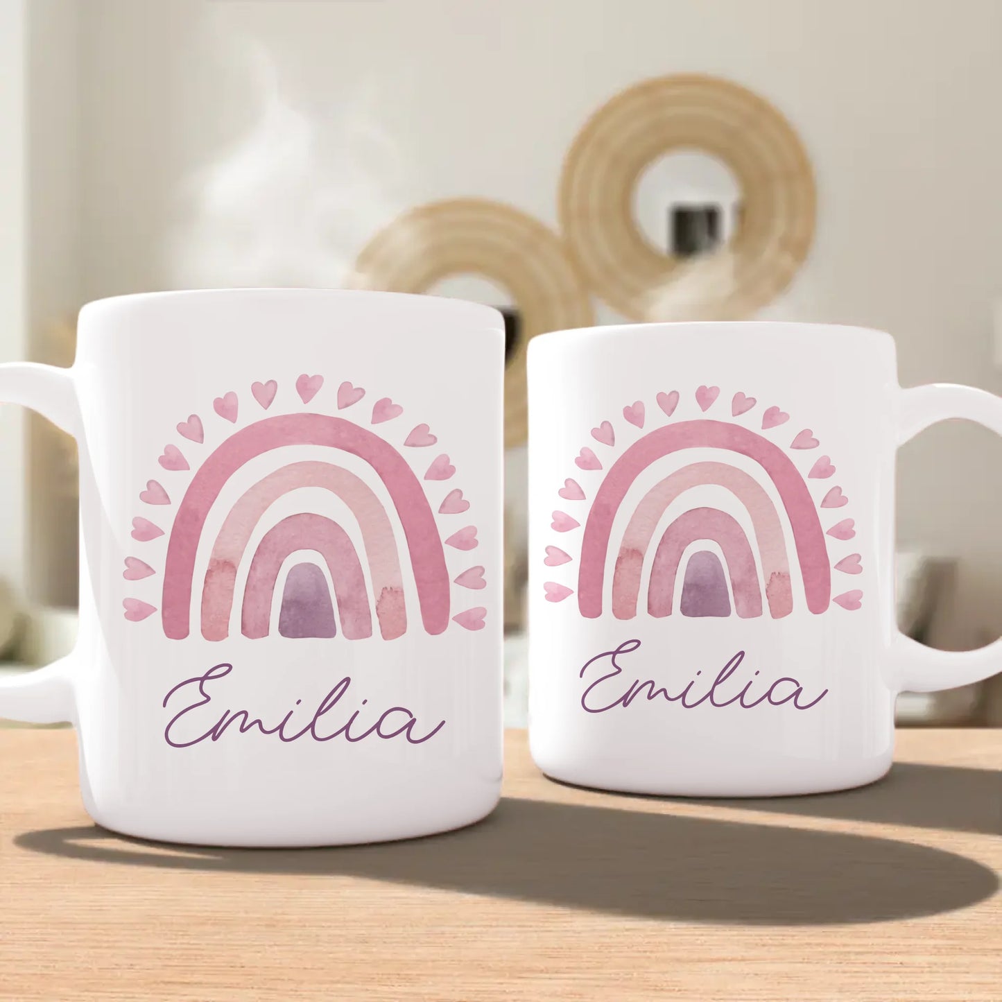 Personalisierte Kindertasse mit Regenbogen und Namen