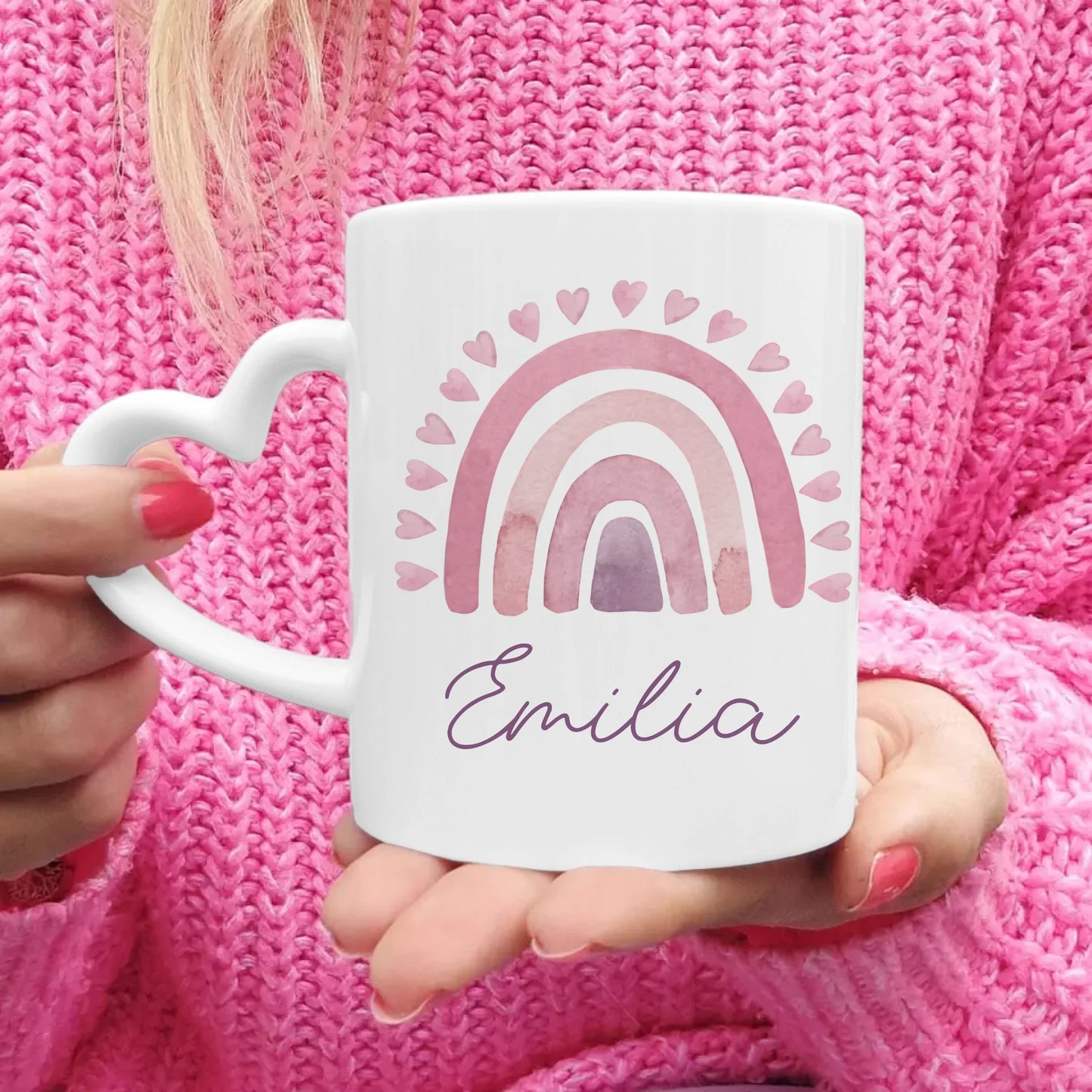 Personalisierte Kindertasse mit Regenbogen und Namen