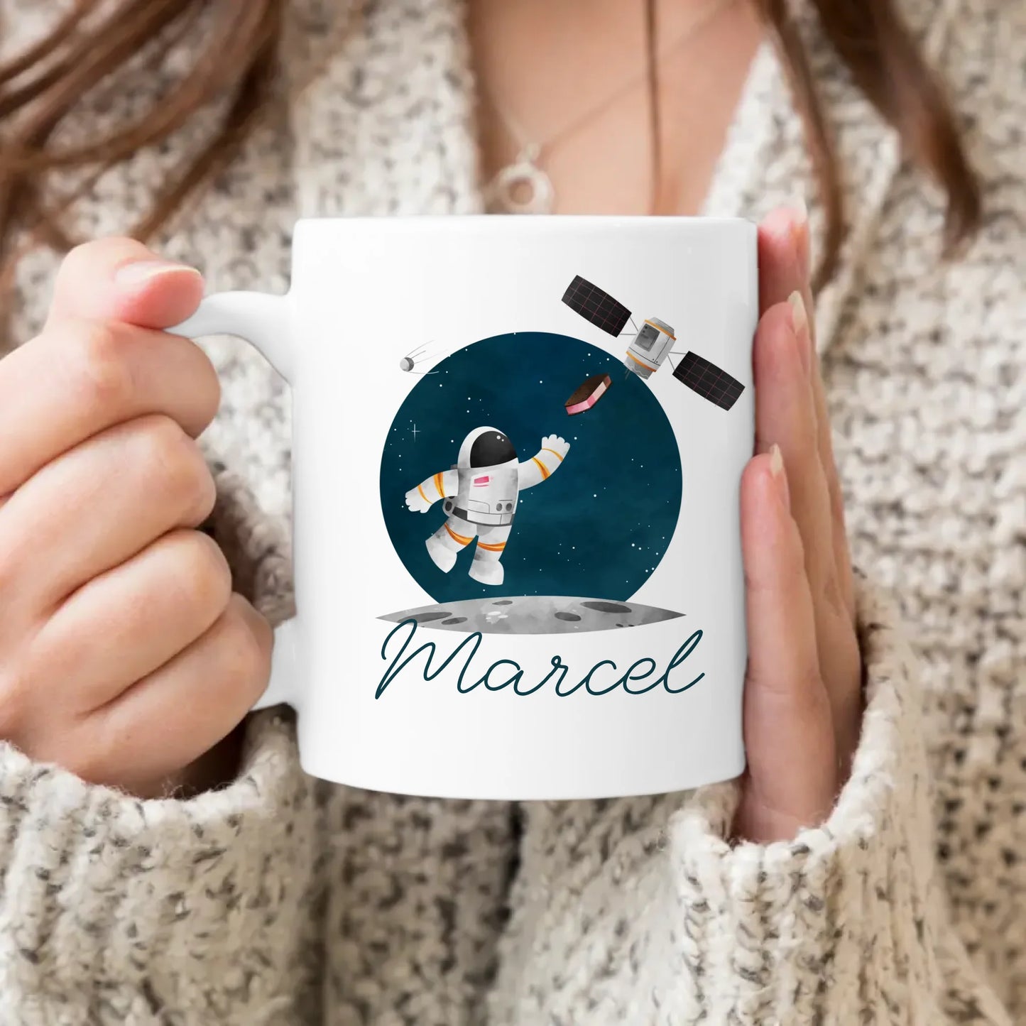 Personalisierte Kindertasse mit Astronaut und Namen