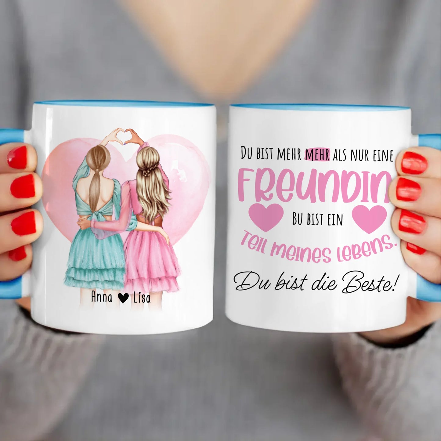 Personalisierte Tasse Beste Freundin (2 Freundinnen) - Herz mit Händen