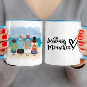 Personalisierte Tasse mit 2 Frauen + 1 Kind + 1 Teenagerin