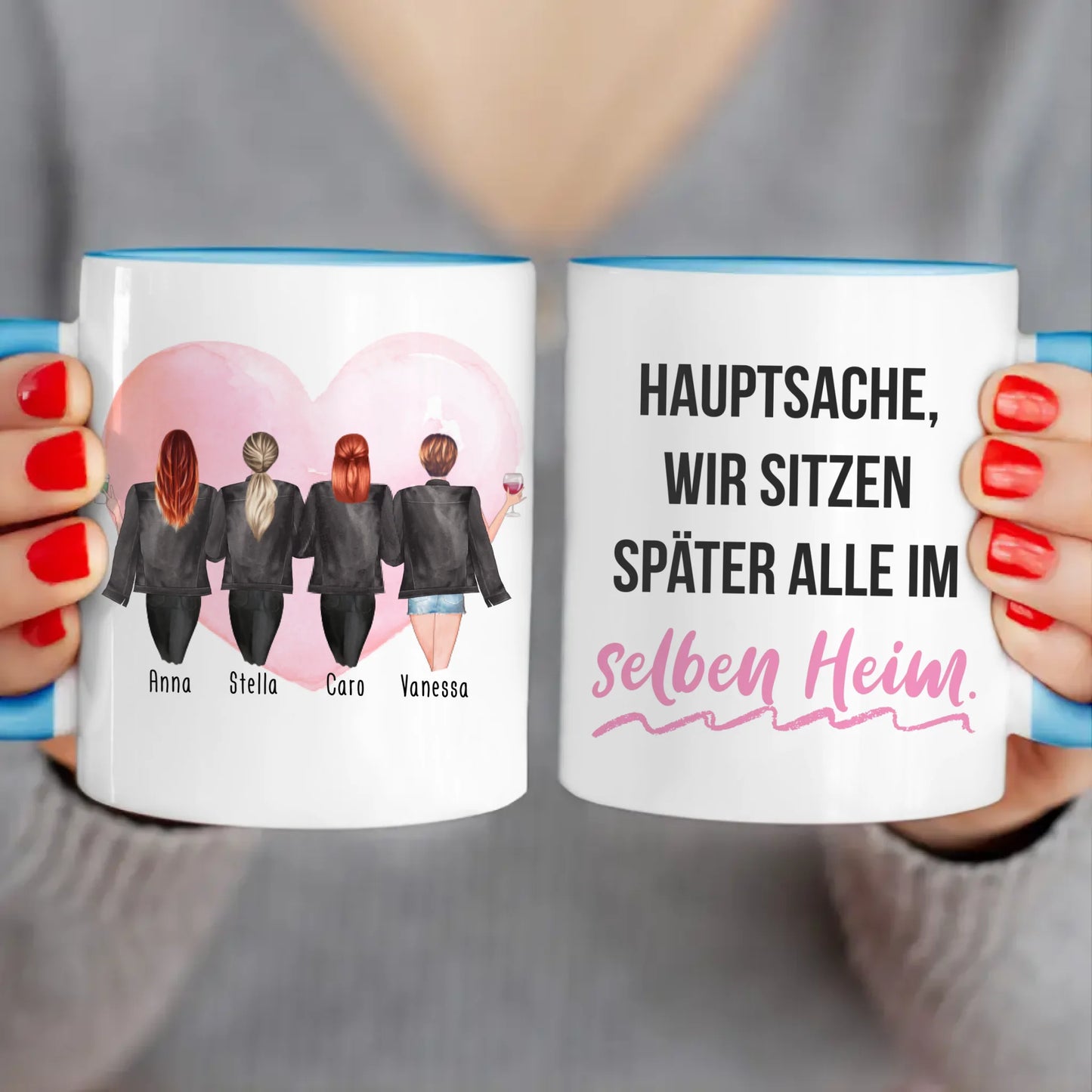 Personalisierte Tasse - Beste Freundinnen mit Jacken (4 Freundinnen)