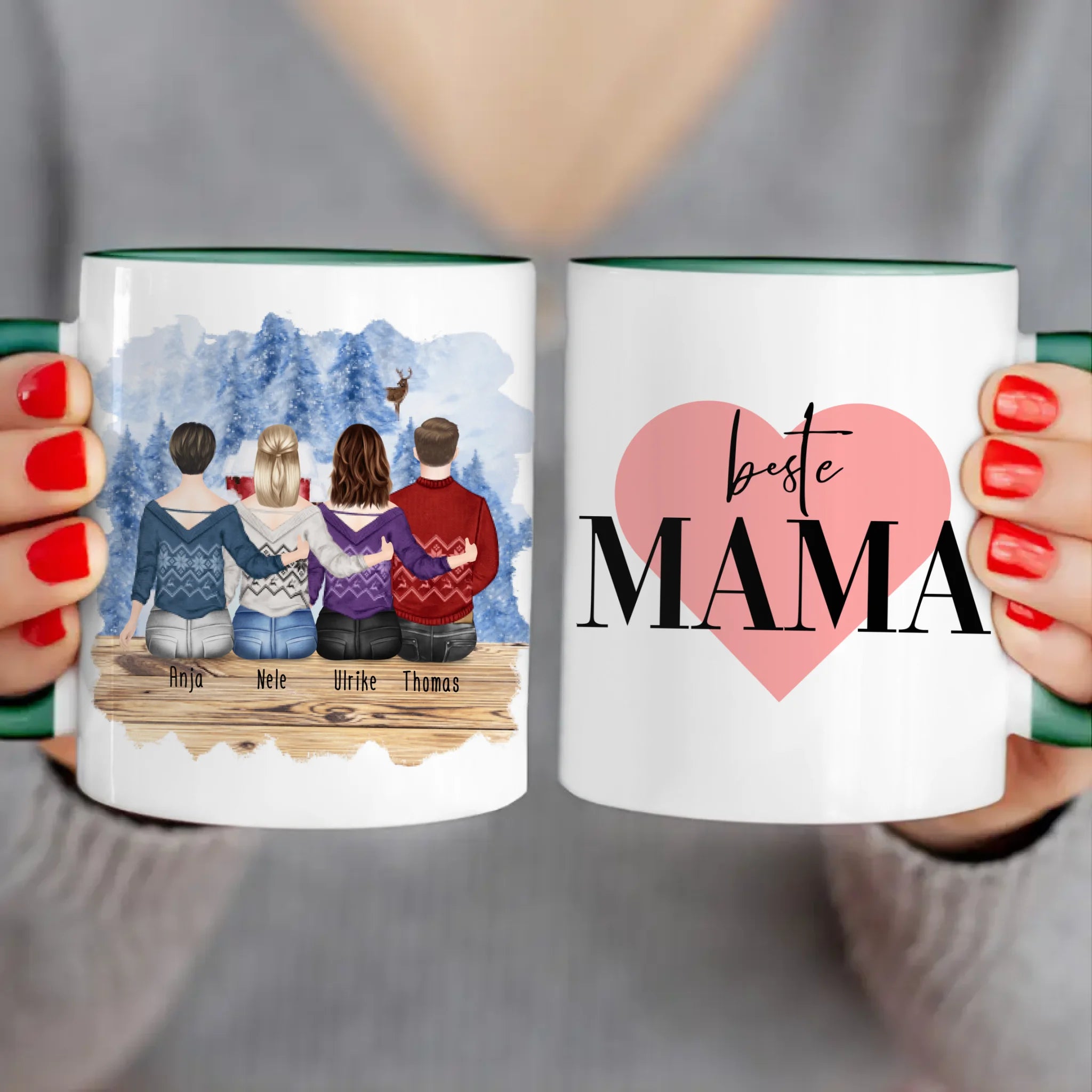 Personalisierte Tasse mit Mutter/Tochter/Sohn (2 Töchter + 1 Sohn) - Weihnachtstasse