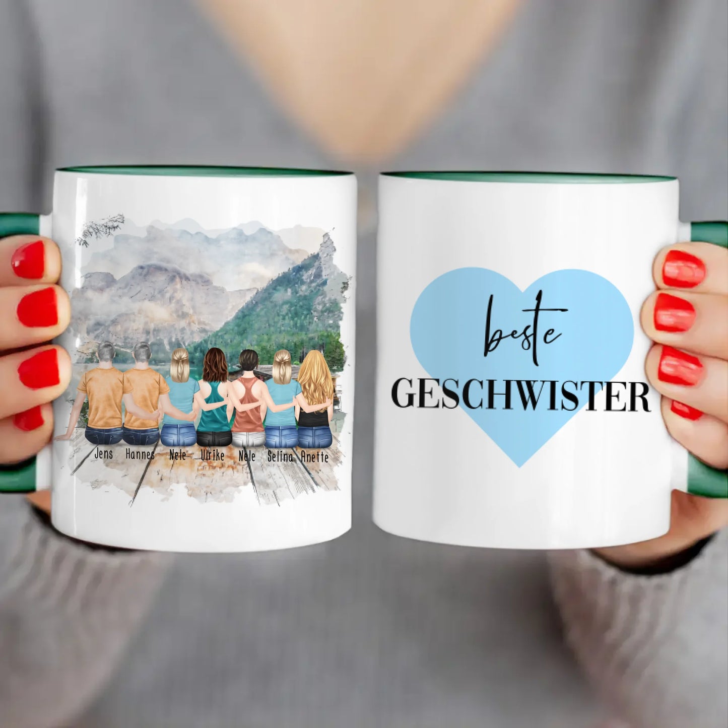 Personalisierte Tasse mit Bruder/Schwester (5 Schwestern + 2 Brüder)