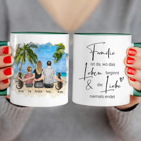 Personalisierte Tasse mit Familie + 2 Katzen (1 Kind)
