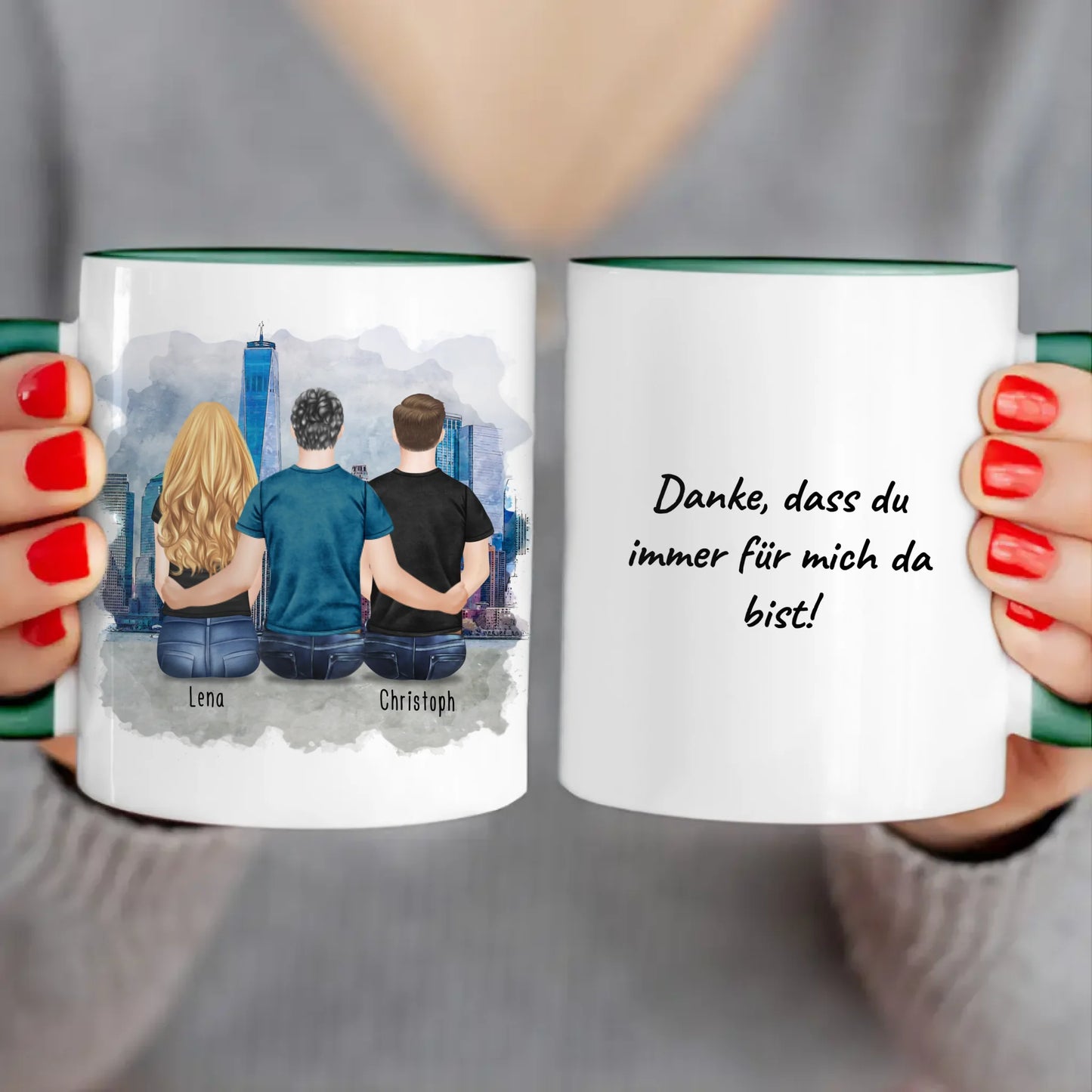 Personalisierte Tasse mit Vater/Tochter/Sohn (1 Tochter + 1 Sohn)
