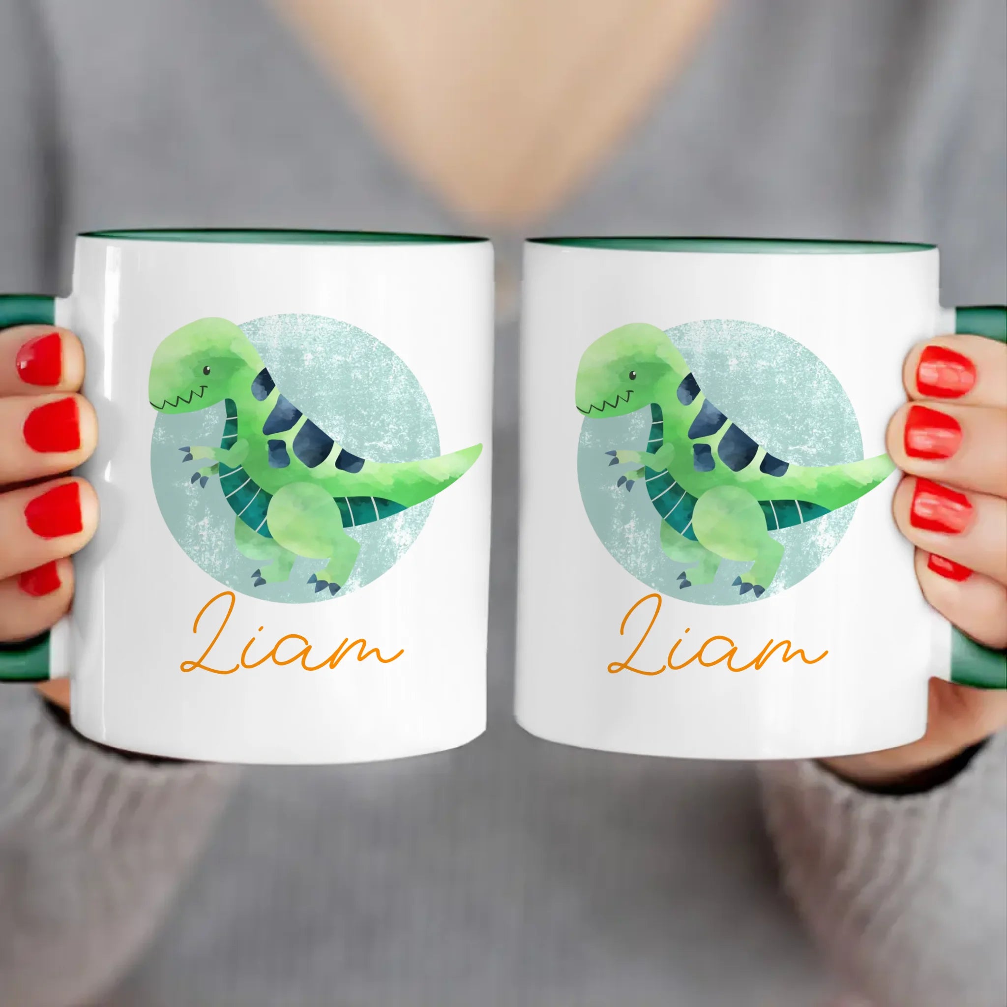 Personalisierte Kindertasse mit Dino und Namen