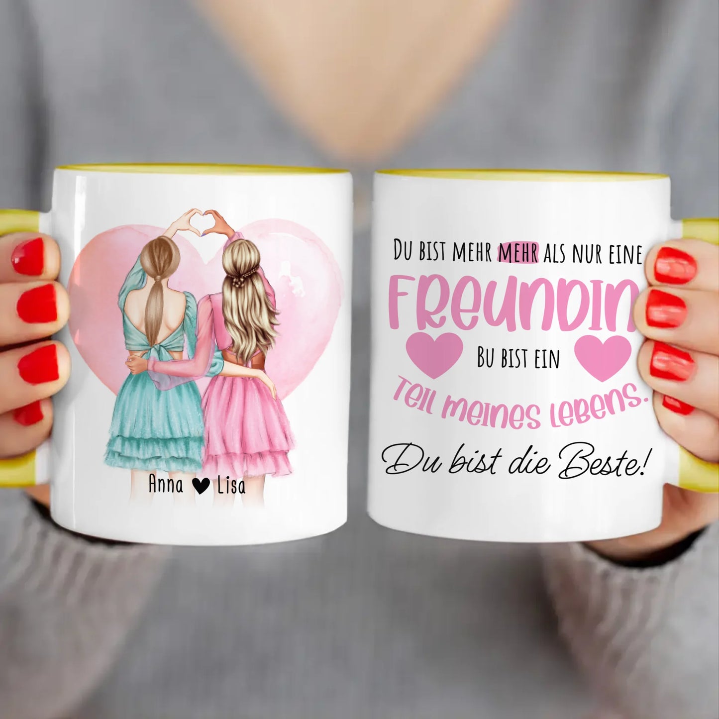 Personalisierte Tasse Beste Freundin (2 Freundinnen) - Herz mit Händen