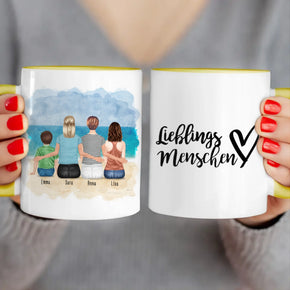 Personalisierte Tasse mit 2 Frauen + 1 Kind + 1 Teenagerin