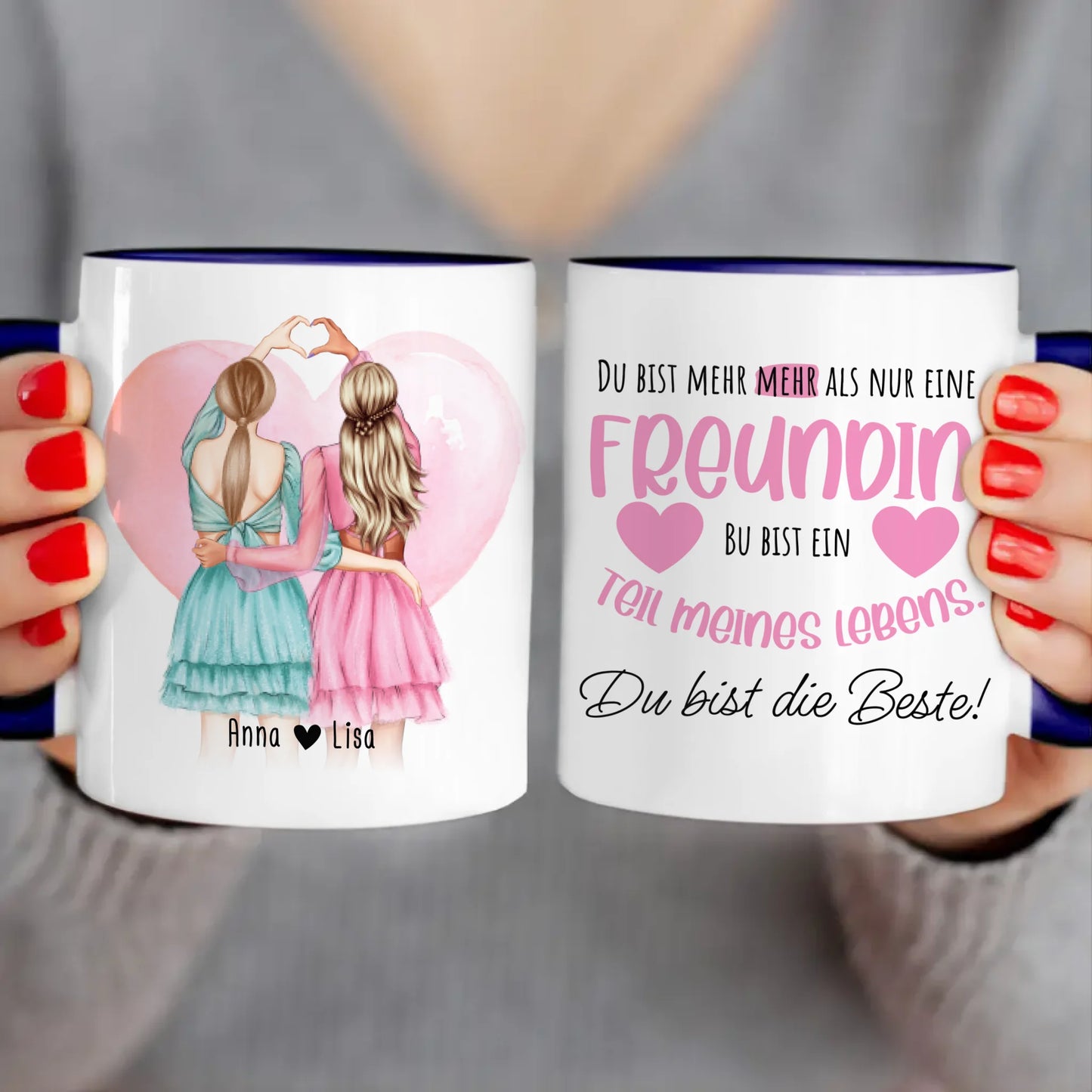 Personalisierte Tasse Beste Freundin (2 Freundinnen) - Herz mit Händen