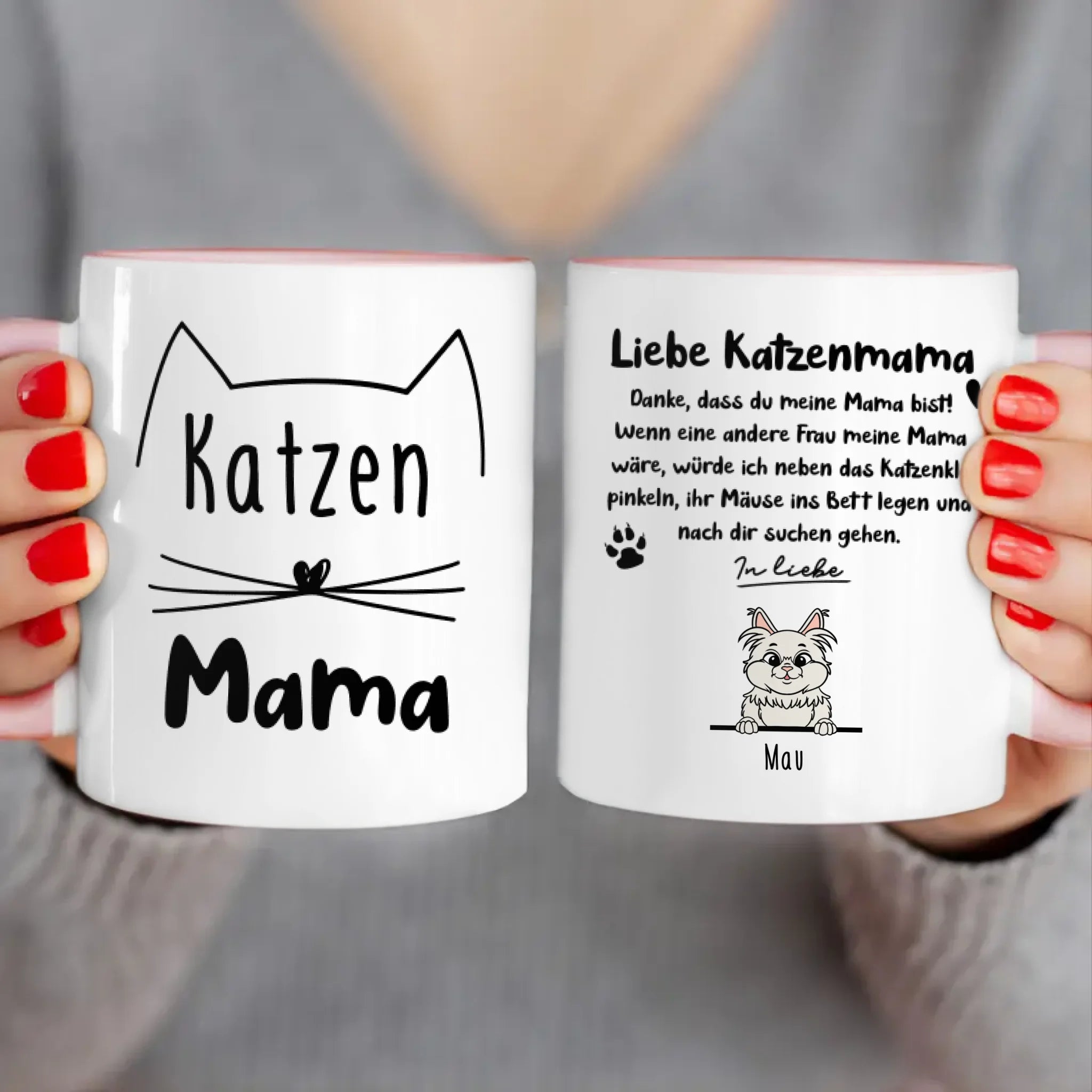 Personalisierte Tasse - Katzenmama/Katzenpapa (1-6 Katzen) (gezeichnet)