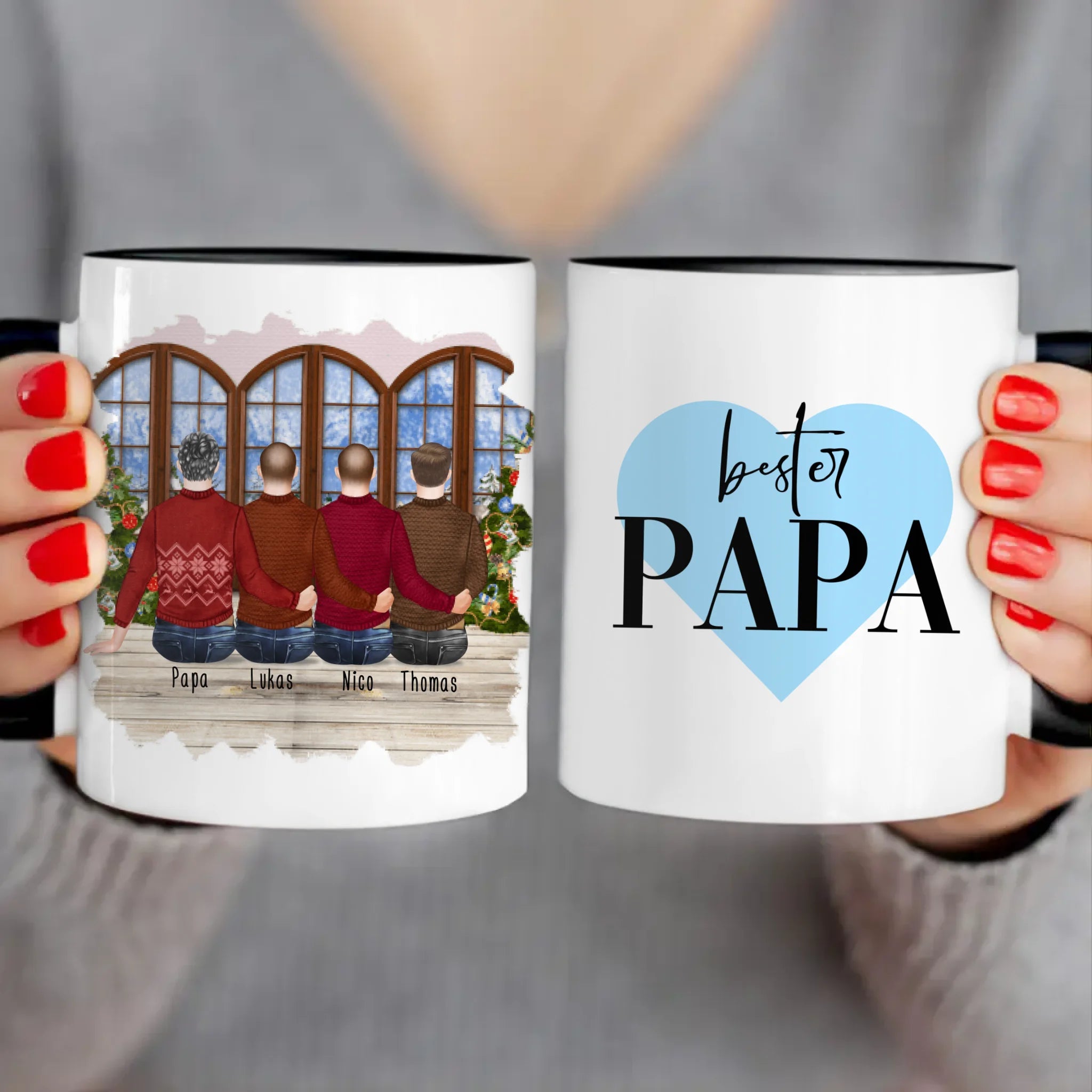 Personalisierte Tasse mit Vater/Sohn (3 Söhne) - Weihnachtstasse