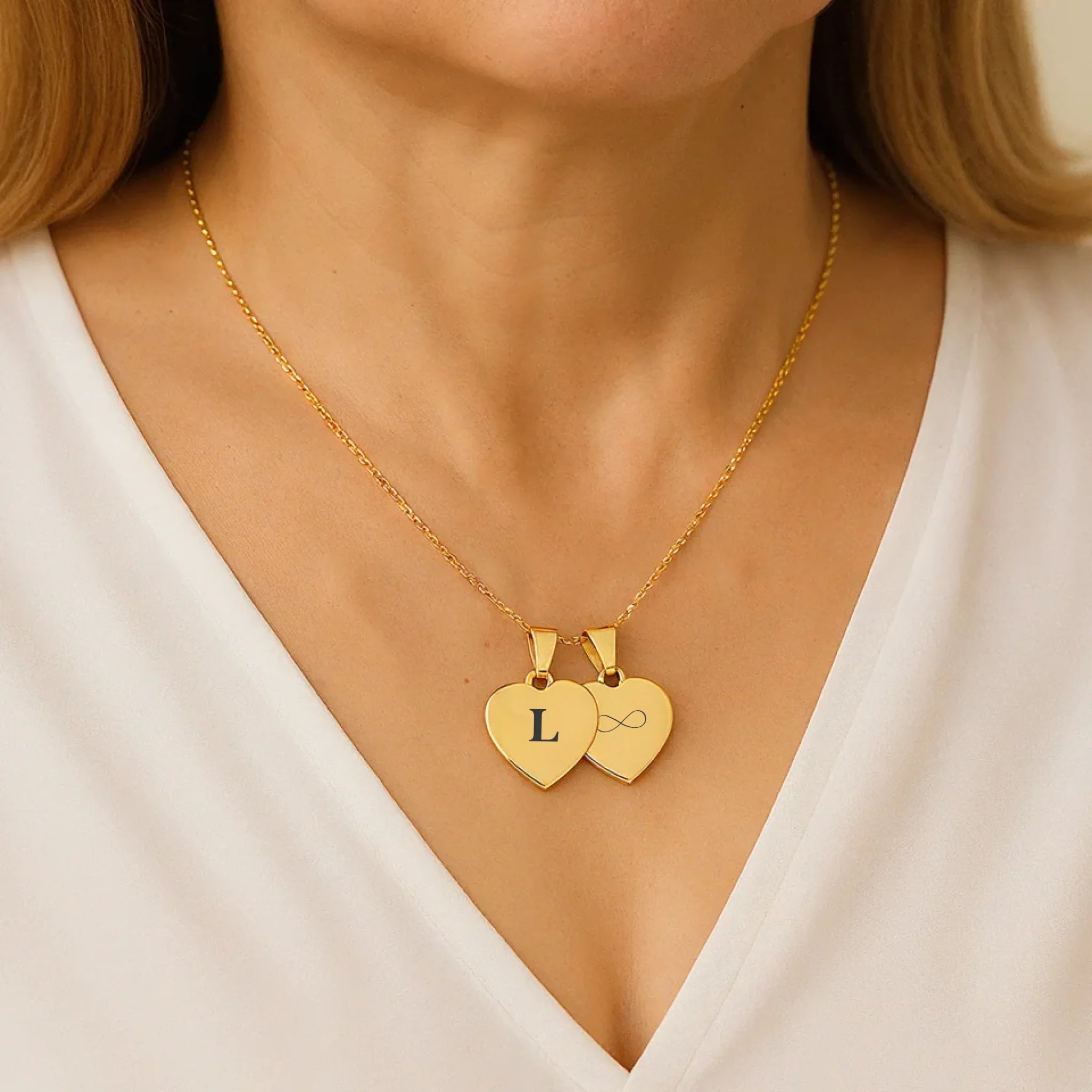 Herzkette - 2 Anhänger - Gold