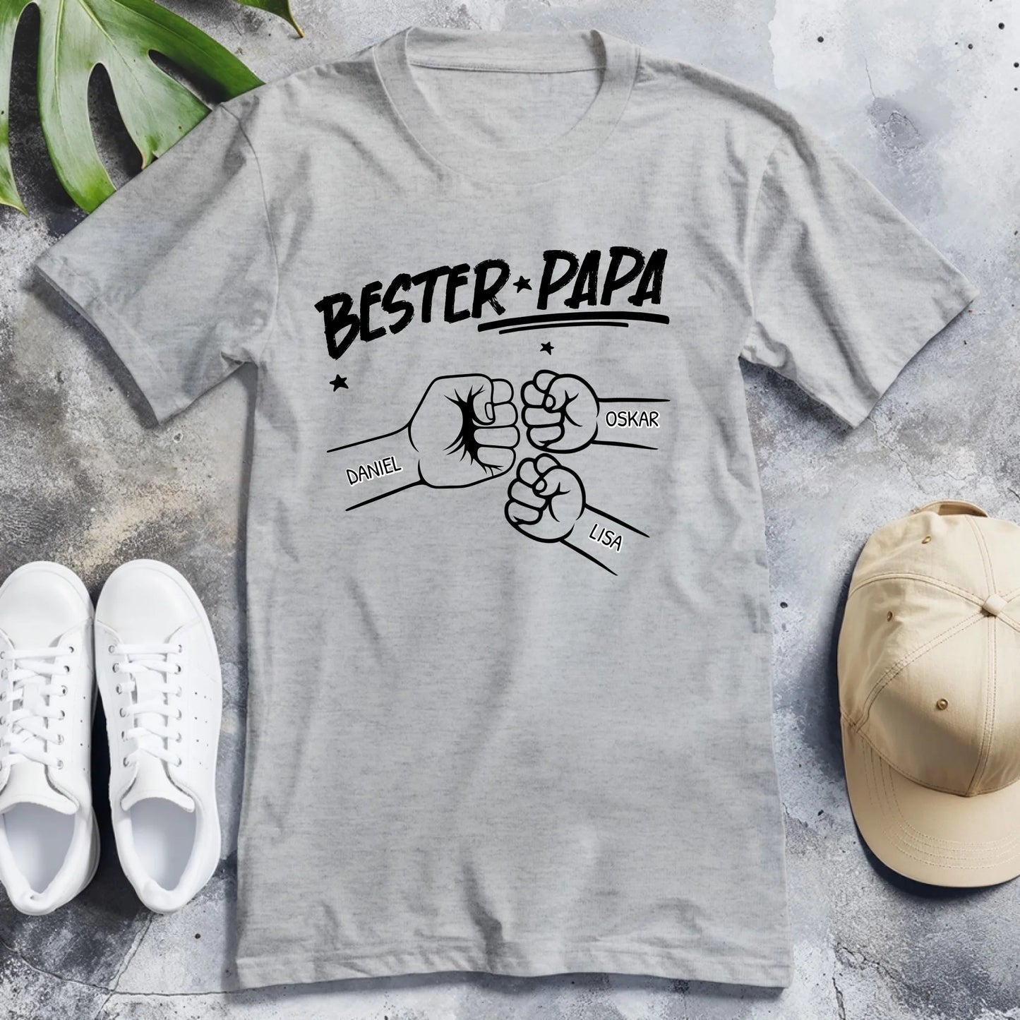 Personalisiertes T-Shirt - Bester Papa Faustcheck/Fist Bump schwarz/weiß